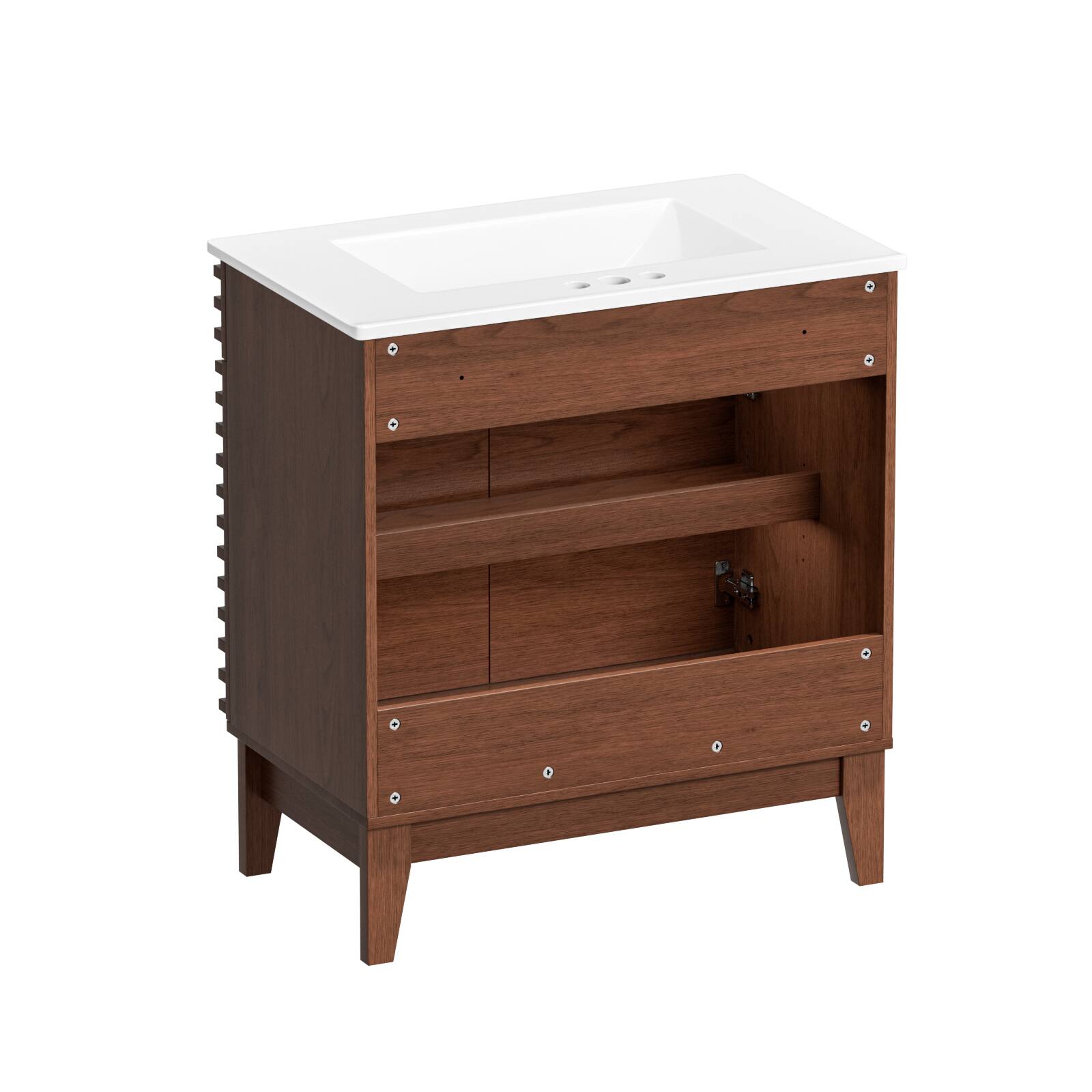 Alt View 4. Roomtec - Roomtec 30-in W Walnut Freestanding Bathroom Vanity with Undermount Ceramic Sink and 2-Level Storage - Walnut.