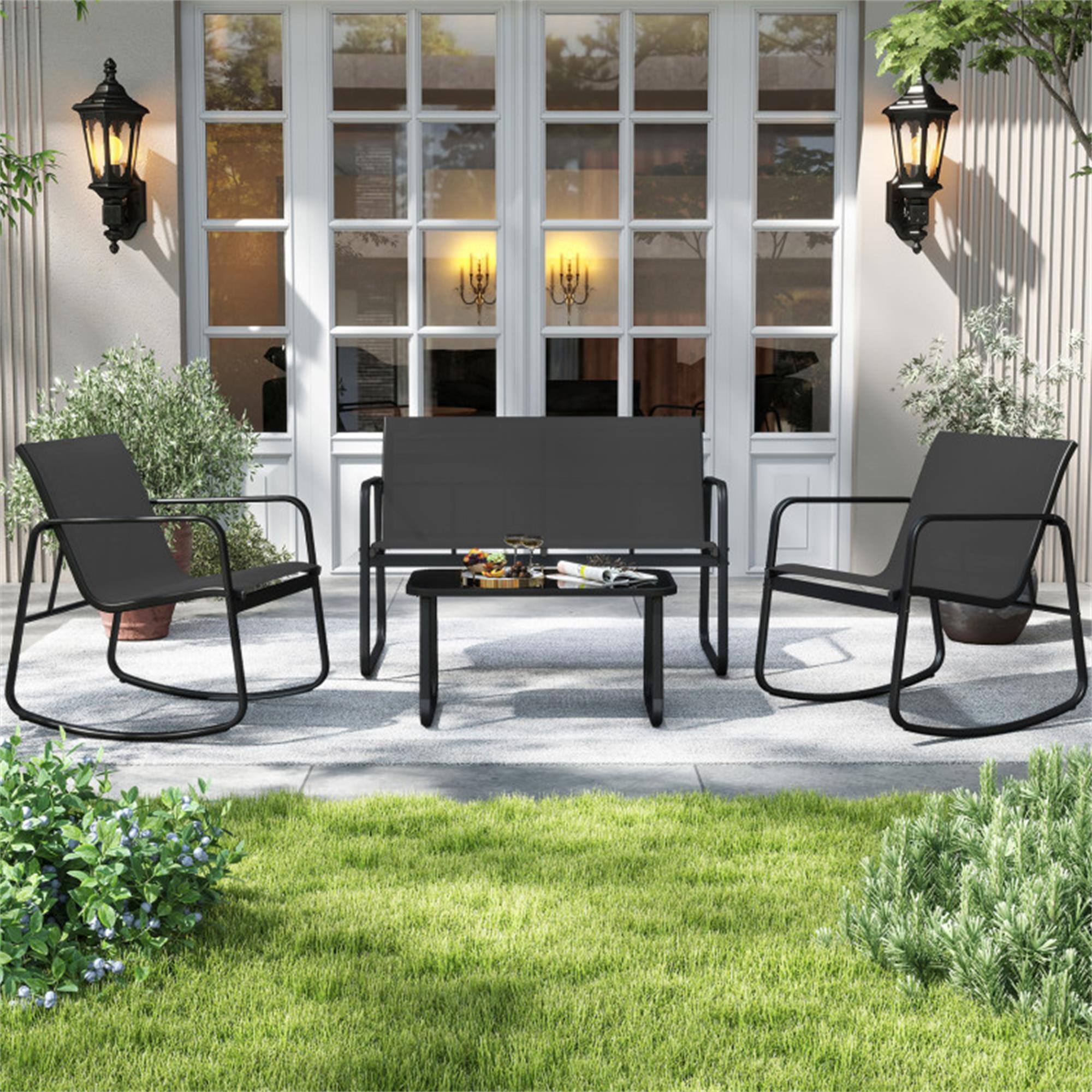 Alt View 3. Boyel Living - Black 4 PCS Patio Furniture Set Outdoor Rocker Chair Conversation Set- 315-in W x 450-in D x 285-in H - Black.