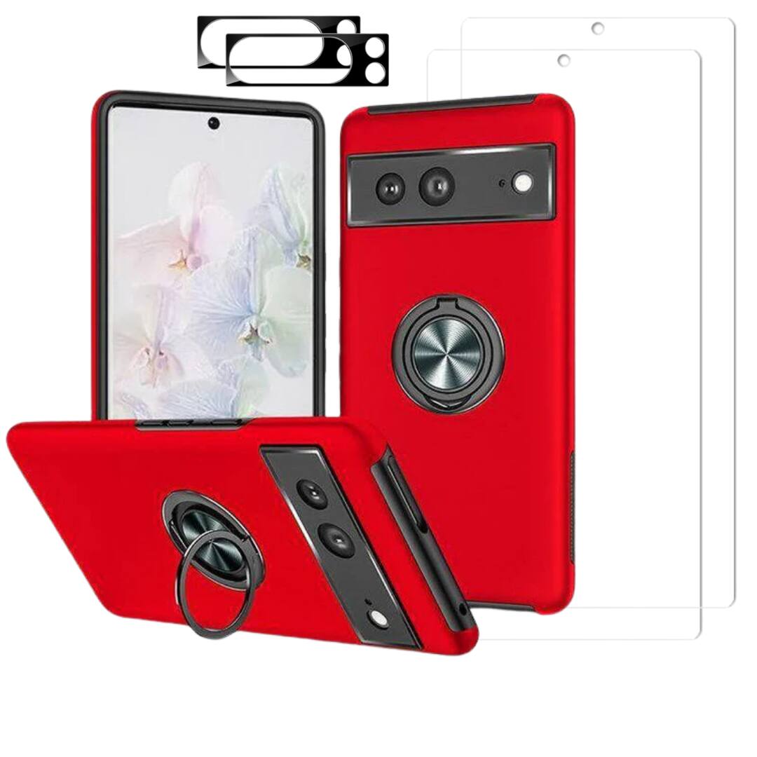 Front. Entronix - Entronix Complete Protection Bundle for Google Pixel 8 - 360° Gripstand Case with Lens Protectors - Red.