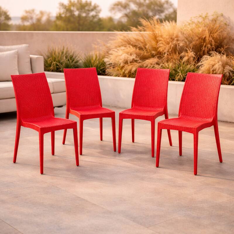 Angle. LeisureMod - Mace 4-Pieces  Outdoor Waterproof Patio Chair - No Assembly Required - Red.