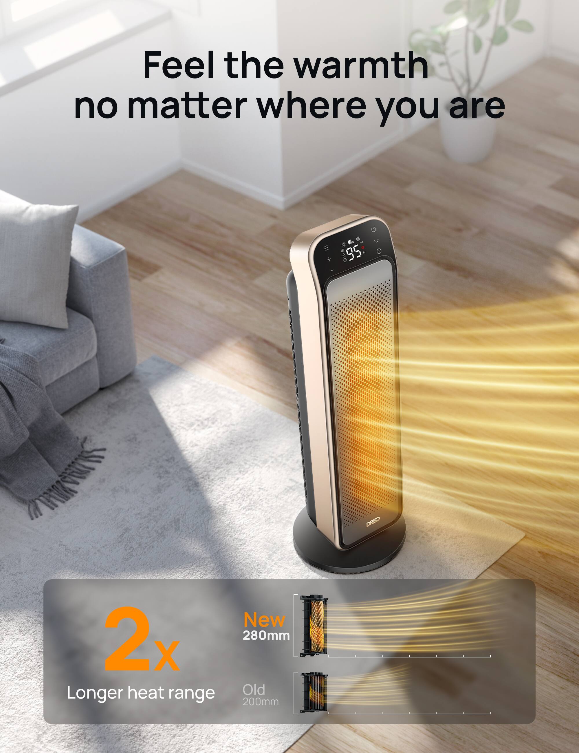 Feel the warmth no matter where you are. New 2x 280mm Longer heat range 200mm.