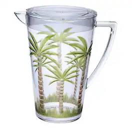 APRILSOUL - Quarts Water Pitcher with Lid Palm Tree Design Unbreakable Plastic BPA Free Juice Pitcher - White