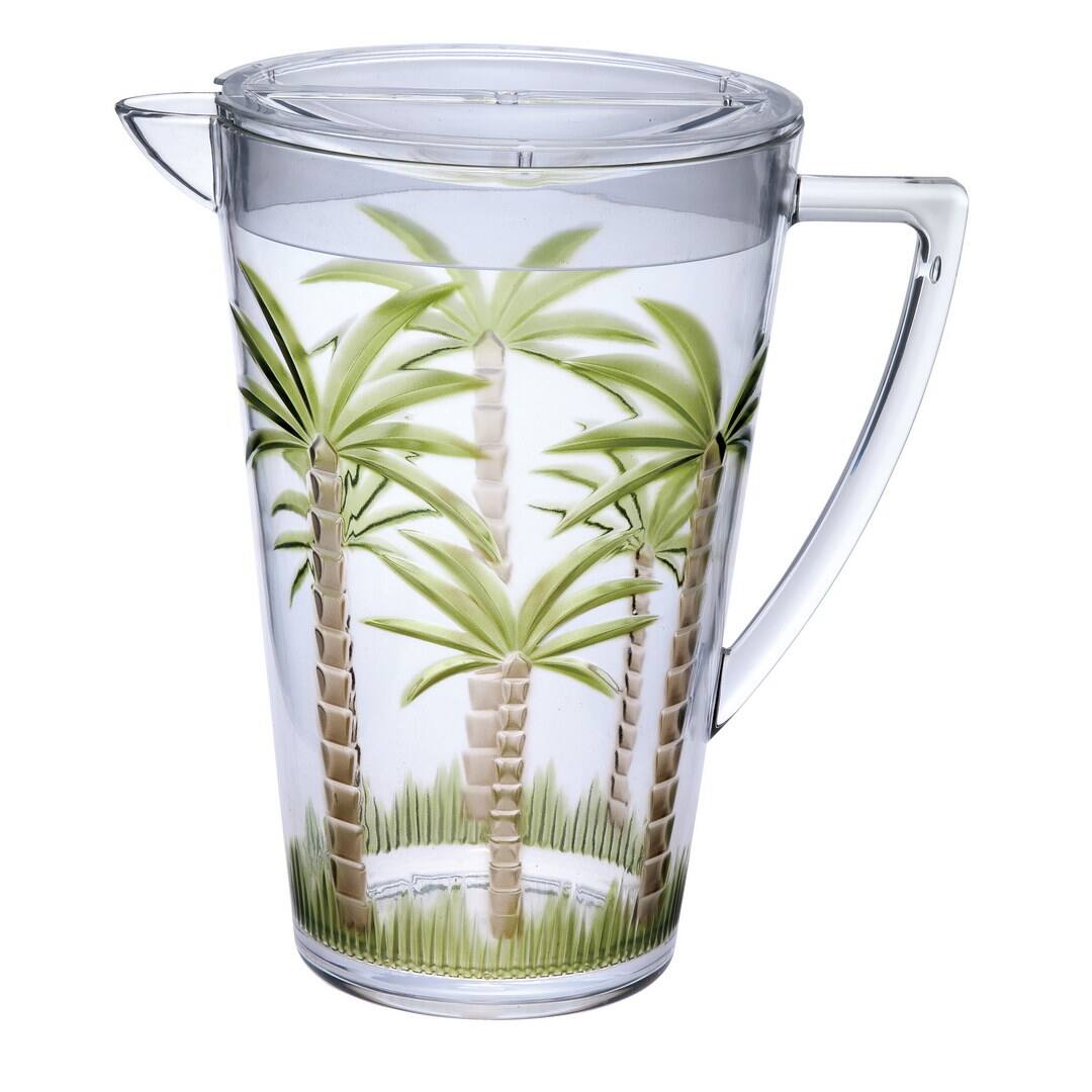 Front. APRILSOUL - Quarts Water Pitcher with Lid Palm Tree Design Unbreakable Plastic BPA Free Juice Pitcher - white.