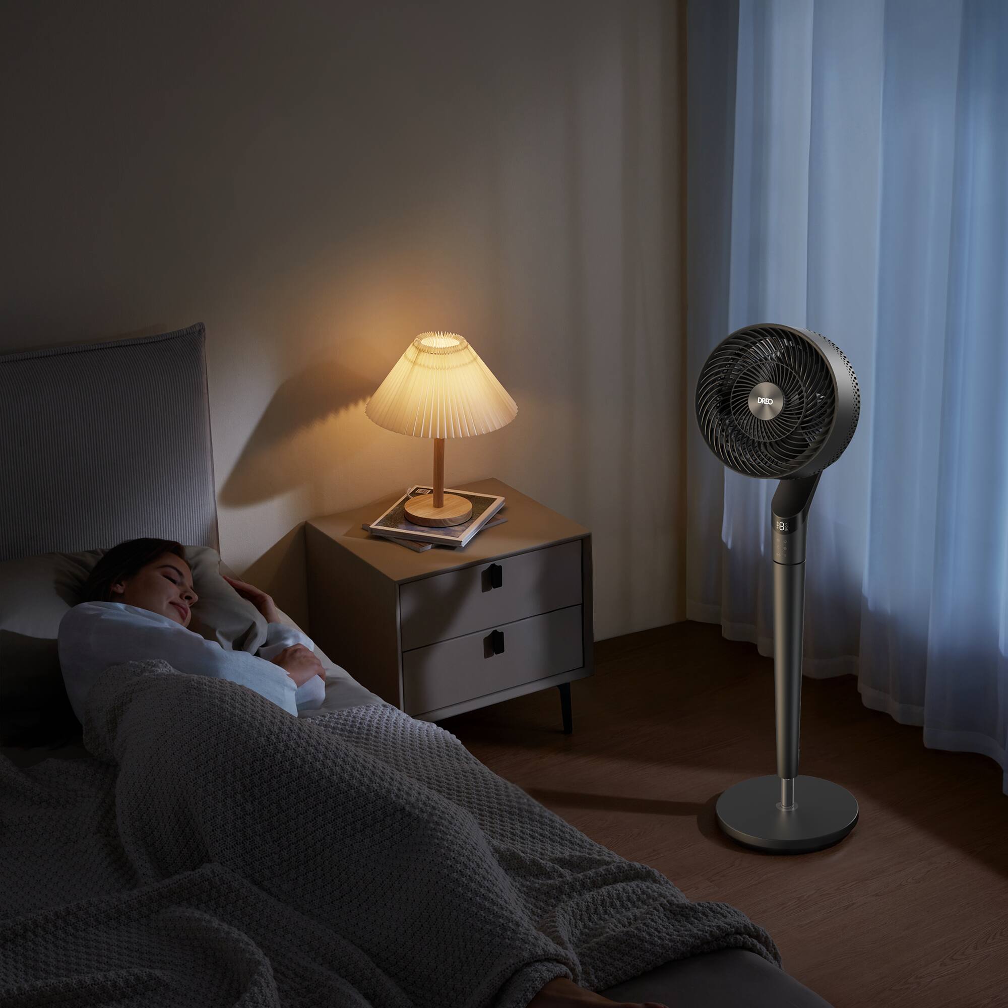 Alt View 4. Dreo - 8 in. Smart Pedestal Floor Fan with Remote, 9 Speeds, 20 dB Quiet, 120° 3D Oscillation, 38"-42" Adjustable Height - Grey.