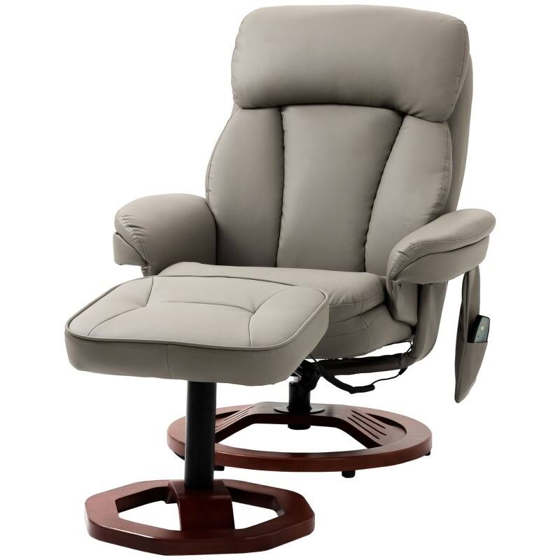 Hivvago - Adjustable Faux Leather Electric Remote Massage Recliner Chair w/ Ottoman - Grey Brown