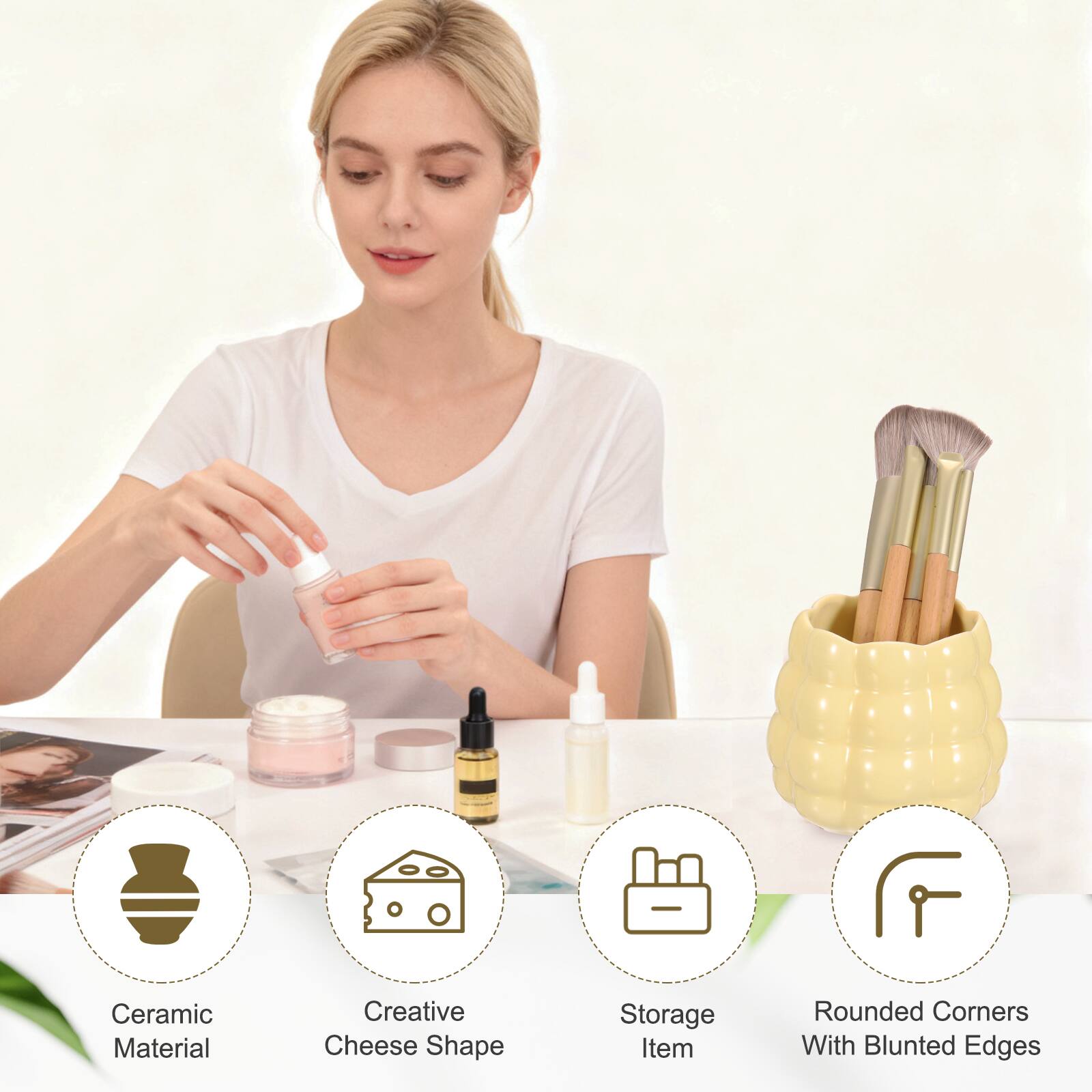 Ceramic Material Creative Cheese Shape Storage Item Rounded Corners With Blunted Edges
