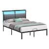 Front. Bestier - Full Size Bed Frame with Upholstered Headboard,Metal Platform with LED Lights, USB Charging Station & Storage Shelf - Grey Fabric.