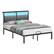 Front. Bestier - Full Size Bed Frame with Upholstered Headboard,Metal Platform with LED Lights, USB Charging Station & Storage Shelf - Grey Fabric.