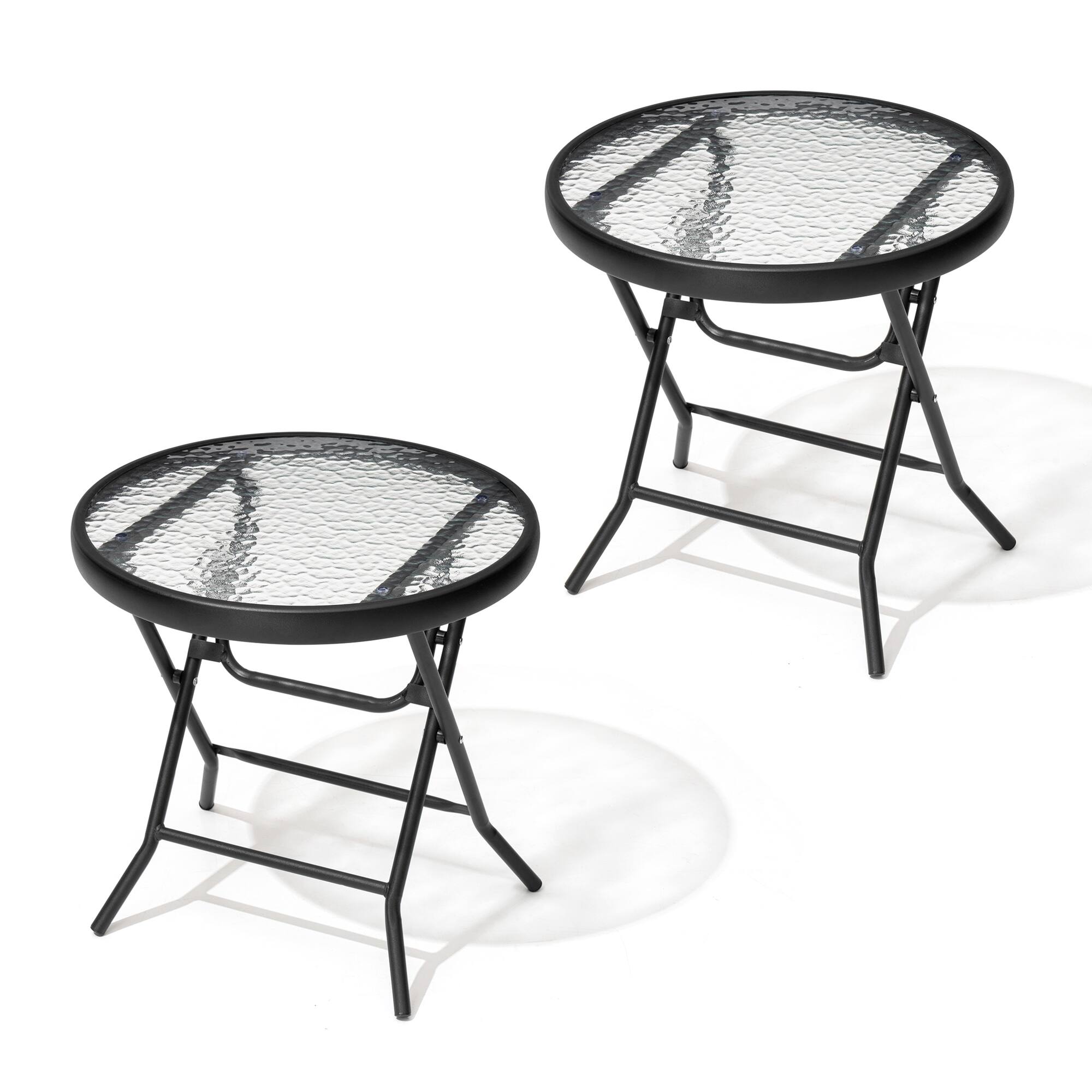 Back. Crestlive Products - Crestlive Products 18-inch Outdoor Foldable Round Side Table Set with Tempered Glass Top - Black.
