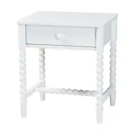 Baxton Studio - Brantley Spindle Nightstand - 1-Drawer Bedside Table with Beaded Frame and Open Base for Bedroom - White