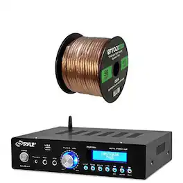 Enrock Marine - Pyle PDA5BU Bluetooth FM Radio Home Audio Receiver with 16-Gauge 50 Feet Speaker Wire - Black
