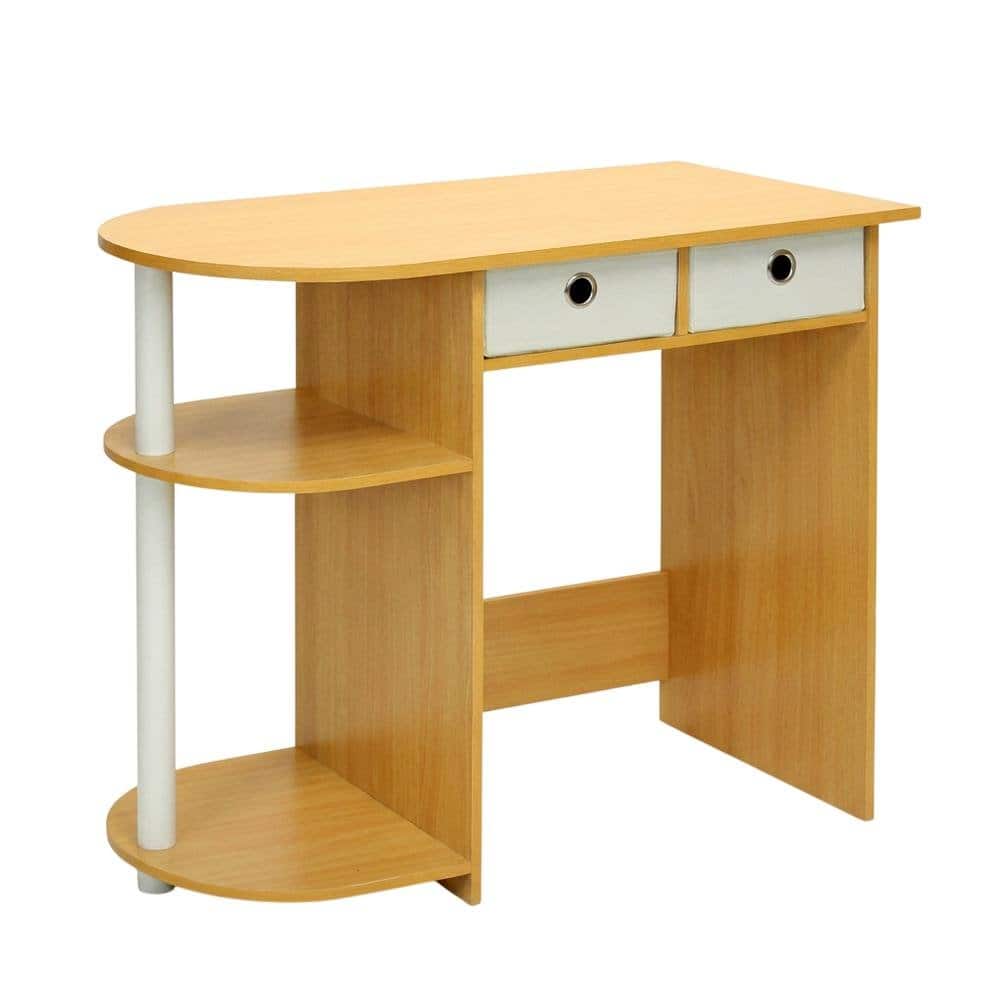 BisonOffice - Wooden Laptop Desk with Beech, Ivory Finish, Workstation for Home Office - Beech/Ivory/White