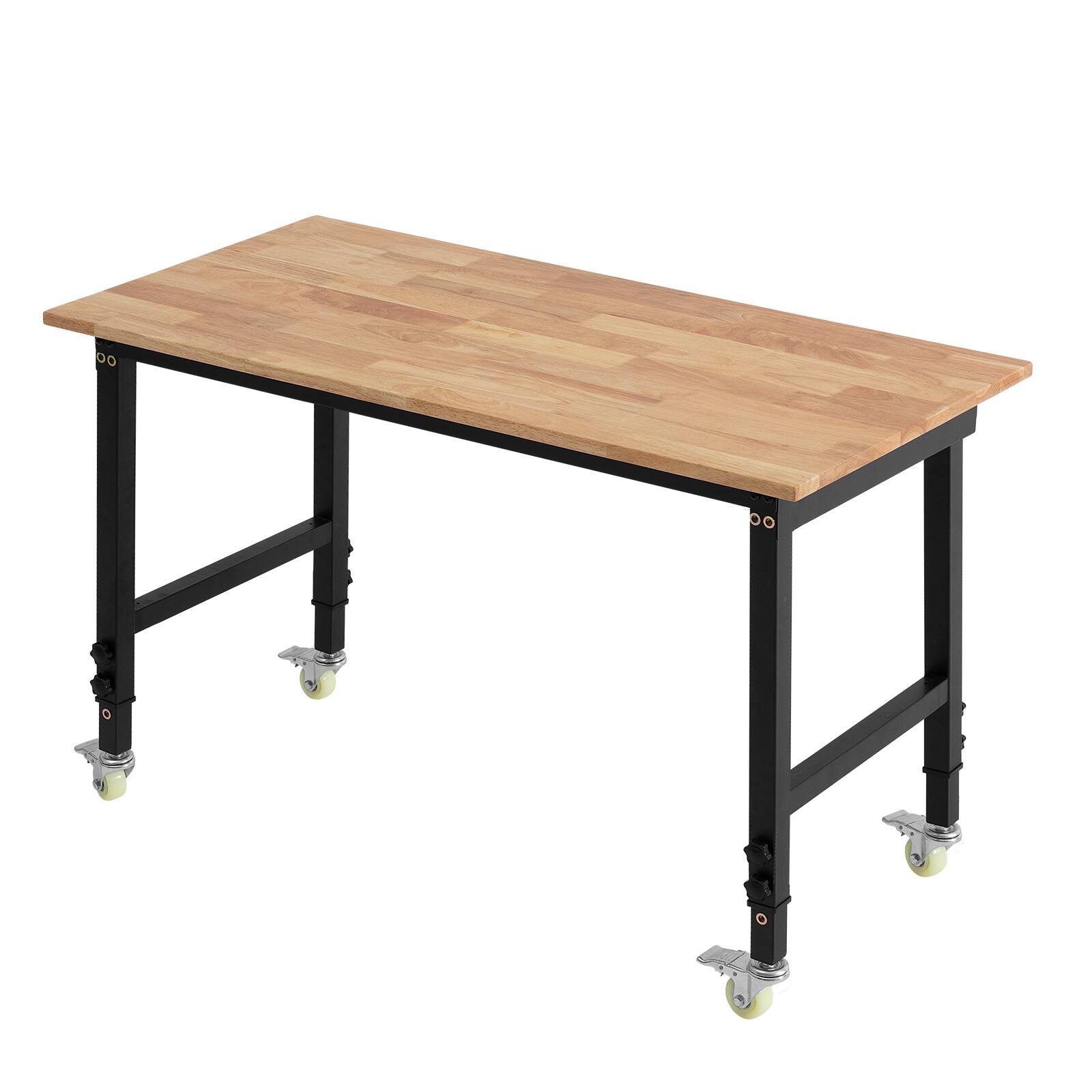 VEVOR - Adjustable Workbench on Wheels, 1500 lbs Capacity, 48 x 24 Inch Oak Wood Top Workbench with 28.5-42.3 Inch Height - Wood + Black