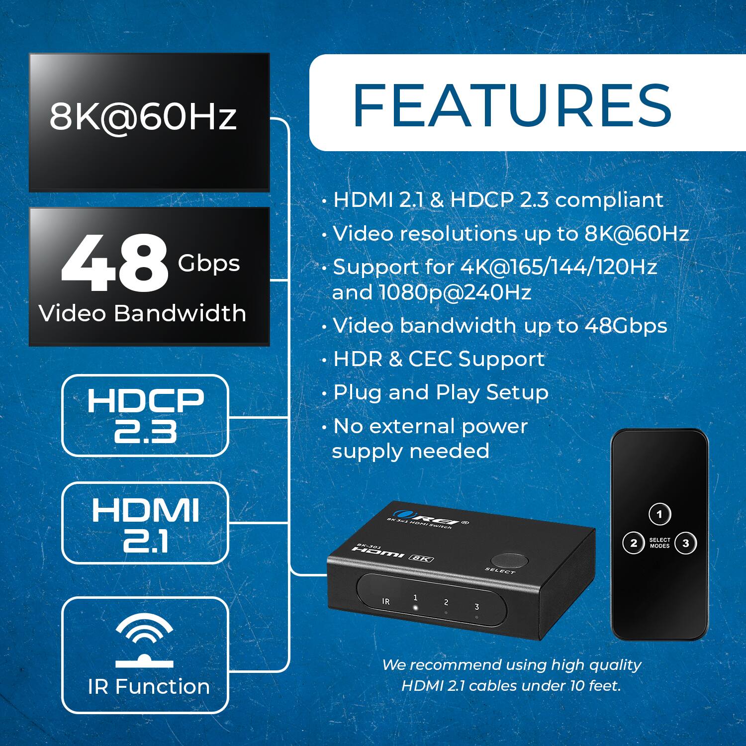 Orei 8K 3 port HDMI™ Switch (BK 301) Black & Blue BK-301 - Best Buy