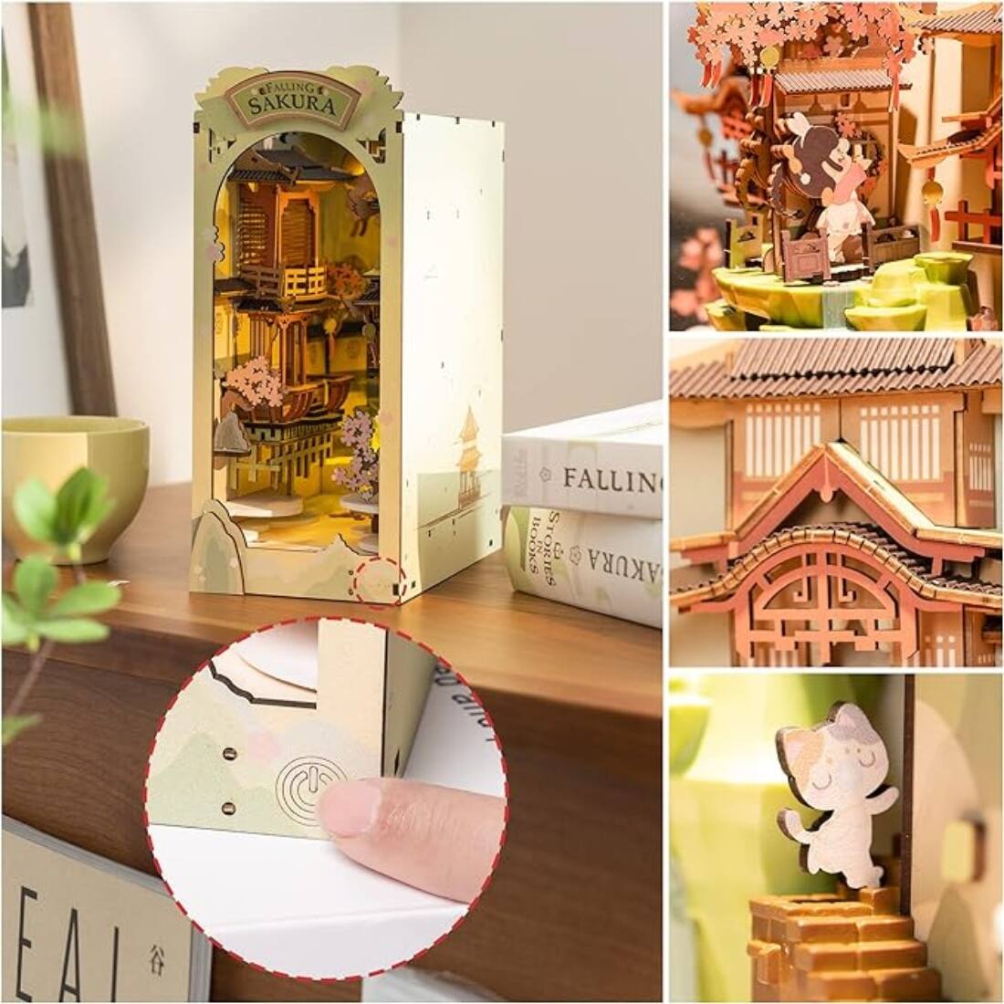 Alt View 1. 3D Puzzle - DIY 3D Book Nook Kit Falling Sakura 340pcs.