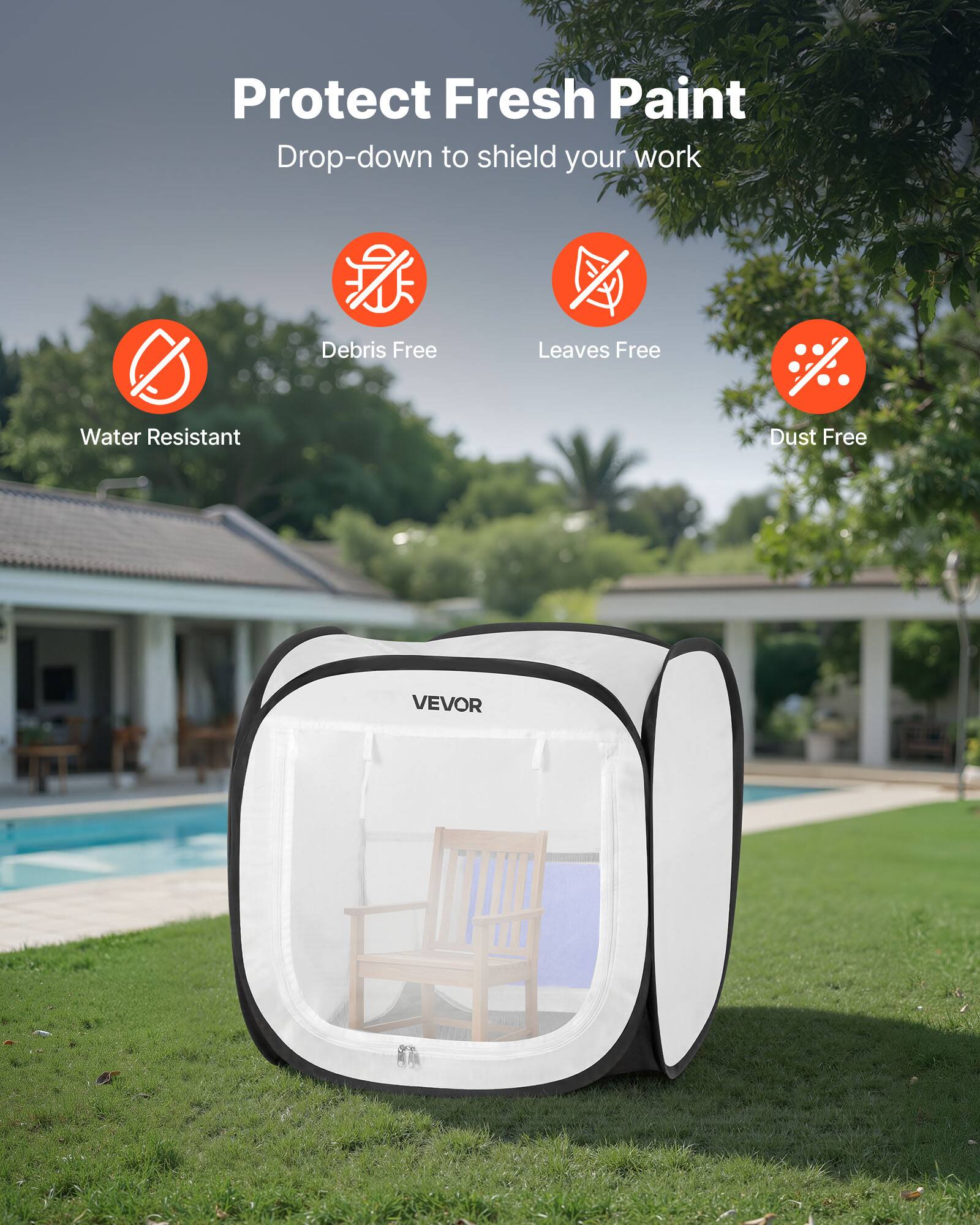 Protect Fresh Paint  
Drop-down to shield your work  

- Debris Free  
- Leaves Free  
- Water Resistant  
- Dust Free  

VEVOR
