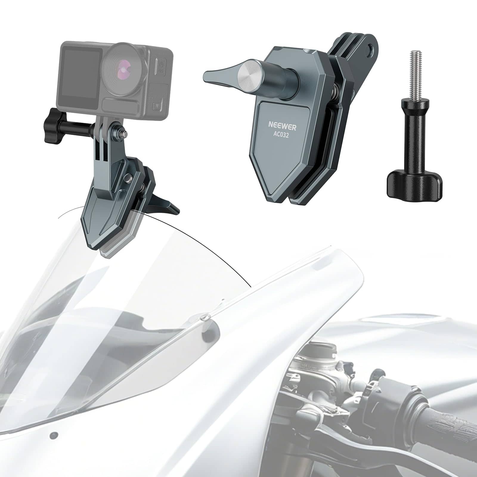 Neewer - Motorcycle Windshield Clamp Mount for Action Cam, 3‑Prong & 1/4", AC032