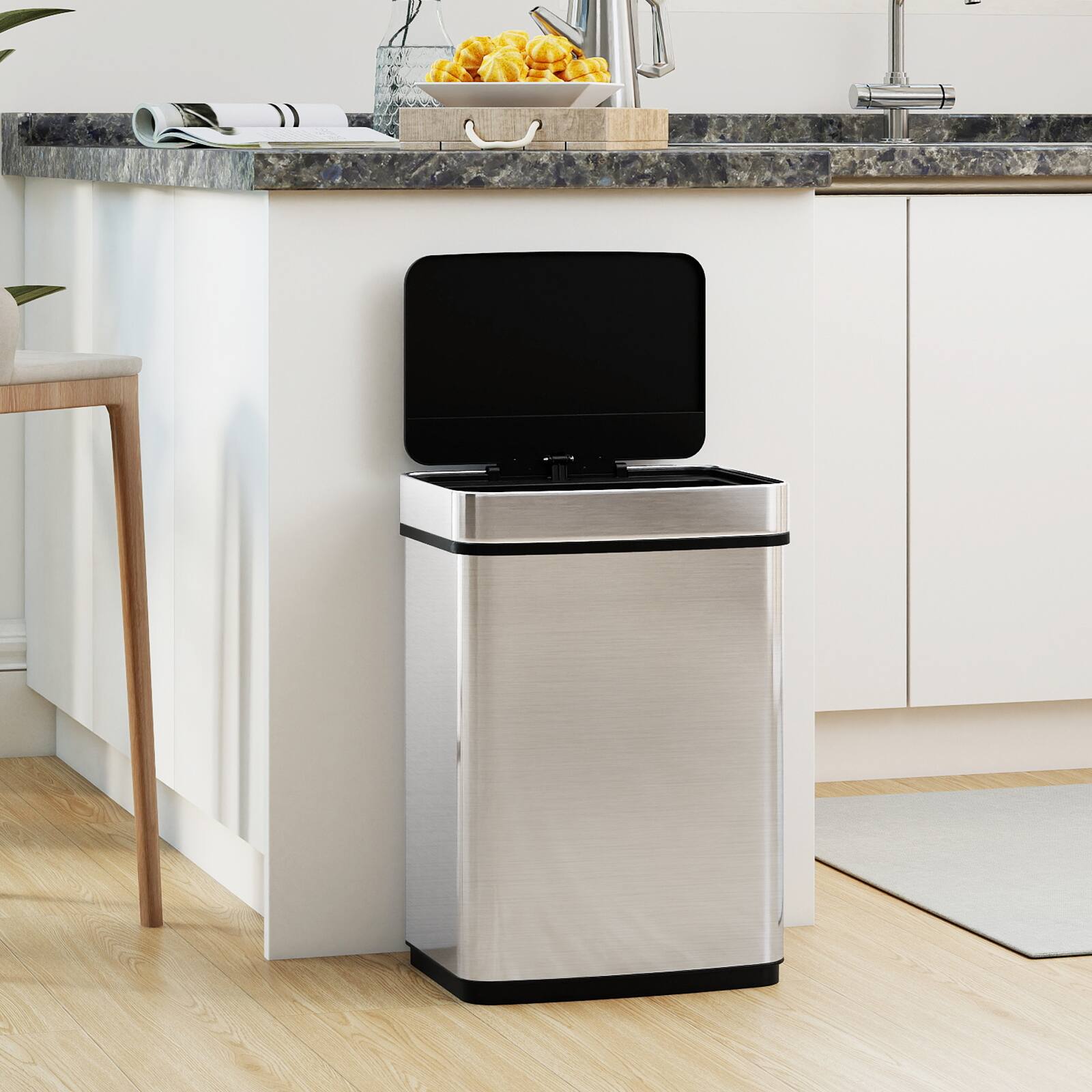 Alt View 1. Gymax - Gymax 16 Gallon Trash Can w/Dual Compartments for Bedroom Bathroom Kitchen Stay Open - Silver.