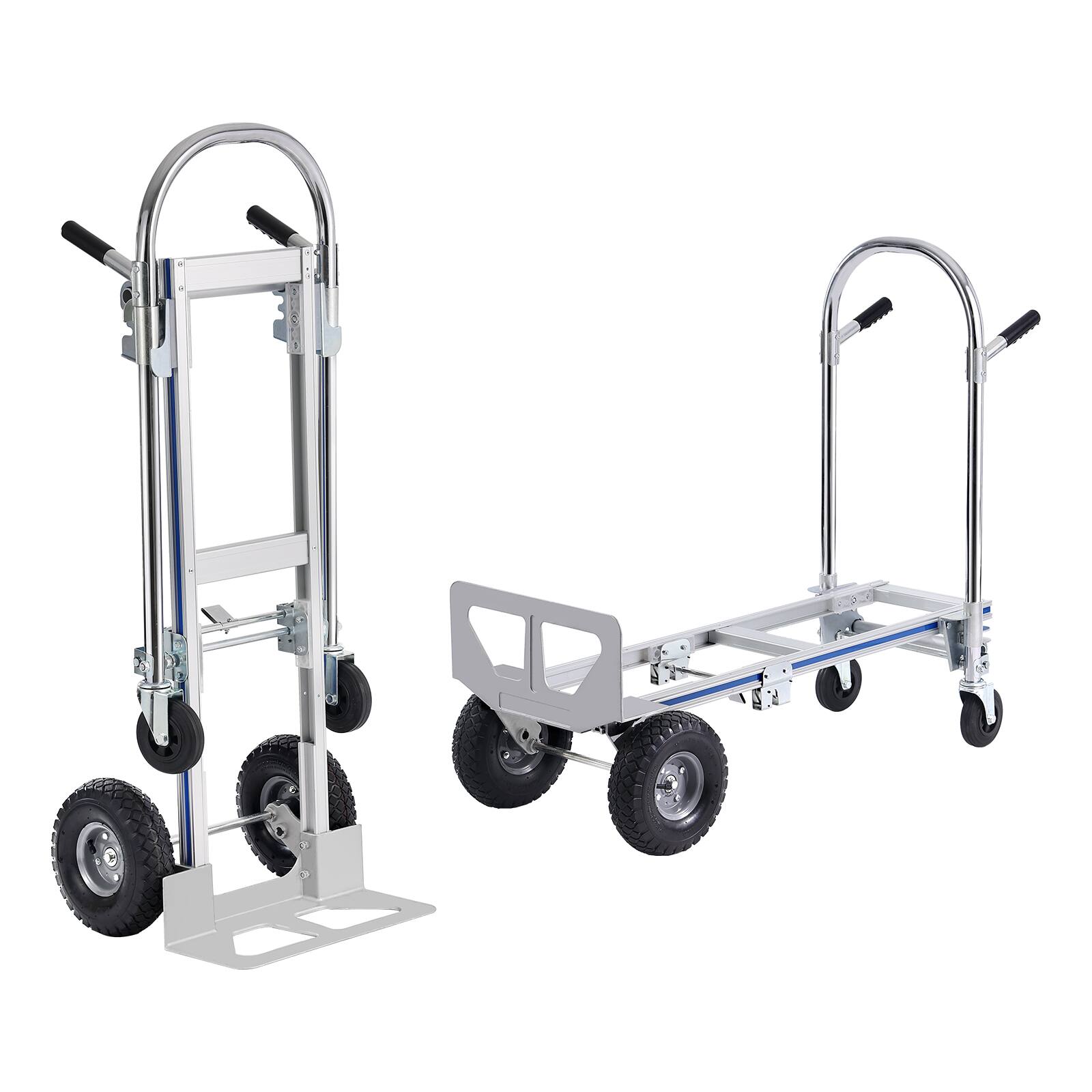VEVOR - Aluminum Hand Truck, 2 in 1, 800 lbs Load Capacity, Heavy Duty Industrial Convertible Folding Hand Truck and Dolly - Silver