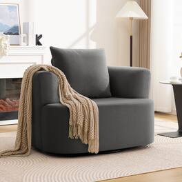 Brick Attic - 41"W Upholstered Lounge Swivel Chair with Pillow, Padded Swivel Lounge Chair, 360° Rotating Armchair - Dark Gray