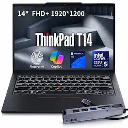 Lenovo - Upgraded - ThinkPad T14 14" FHD+ Laptop - Intel Core Ultra 5 225U - 16GB RAM 2TB PCIe SSD - Copilot - FP Reader - 7-in-1 Hub - Black
