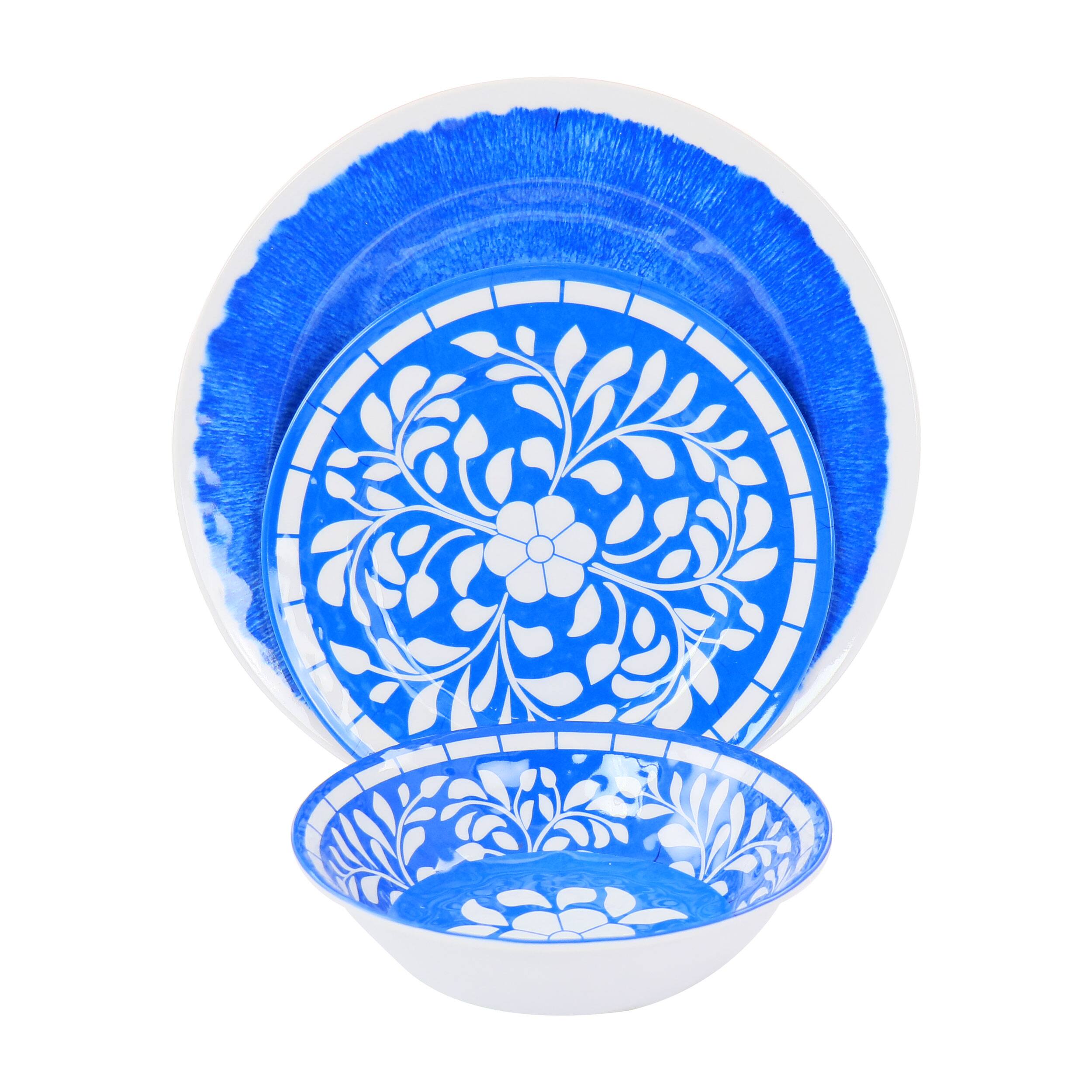 Angle. Elama - Elama Nelly 12 Piece Melamine Dinnerware Set in Blue - Blue.