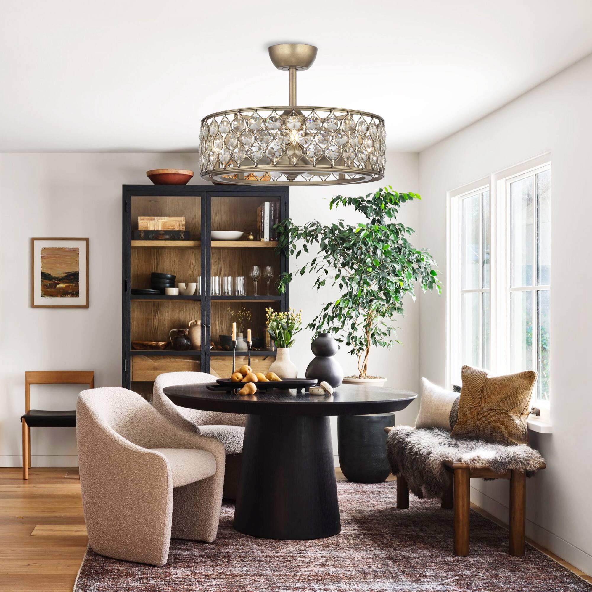 Back. Parrot Uncle - 25" Modern Crystal Chandelier Ceiling Fan with Remote Control and Light Kits - Gold.