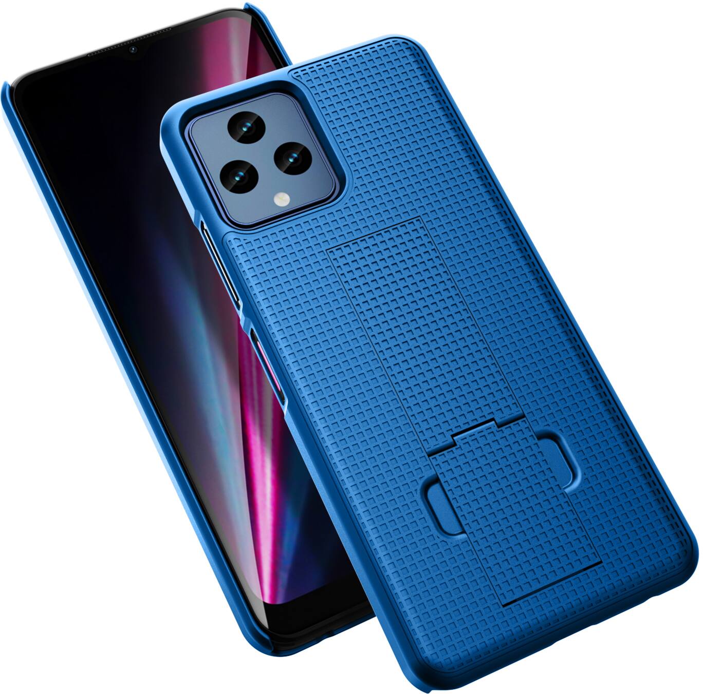 Alt View 4. Nakedcellphone - Case for T-Mobile REVVL 6X 5G (2023) / REVVL 6 5G (2022) (Slim Cover with Kickstand) - Blue.