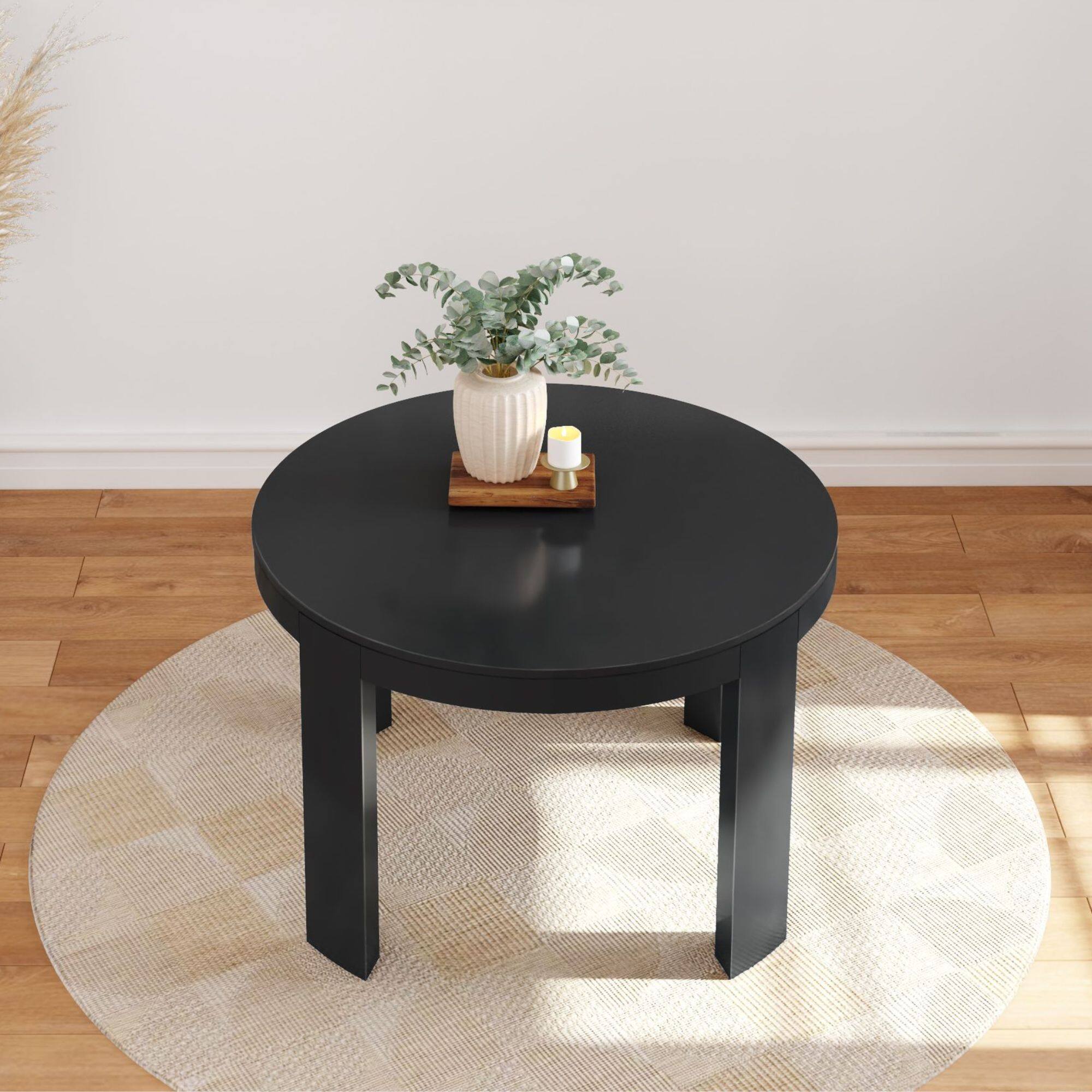 Alt View 4. Plank+Beam - Contour Round Dining Table (47in x 47in / 1194mm x 1194mm), Black - Black.