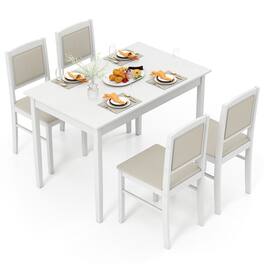 Costway - 5 PCS Dining Table Set for 4 with Rubber Wood Legs Upholstered Seat Padded Backrest - Beige