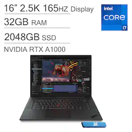 Lenovo - ThinkPad P1 16" 2.5K 165Hz Workstation - Intel Core i7 - NVIDIA RTX A1000 - 32GB RAM - 2TB SSD- Thunderbolt - Win 11Pro - Black
