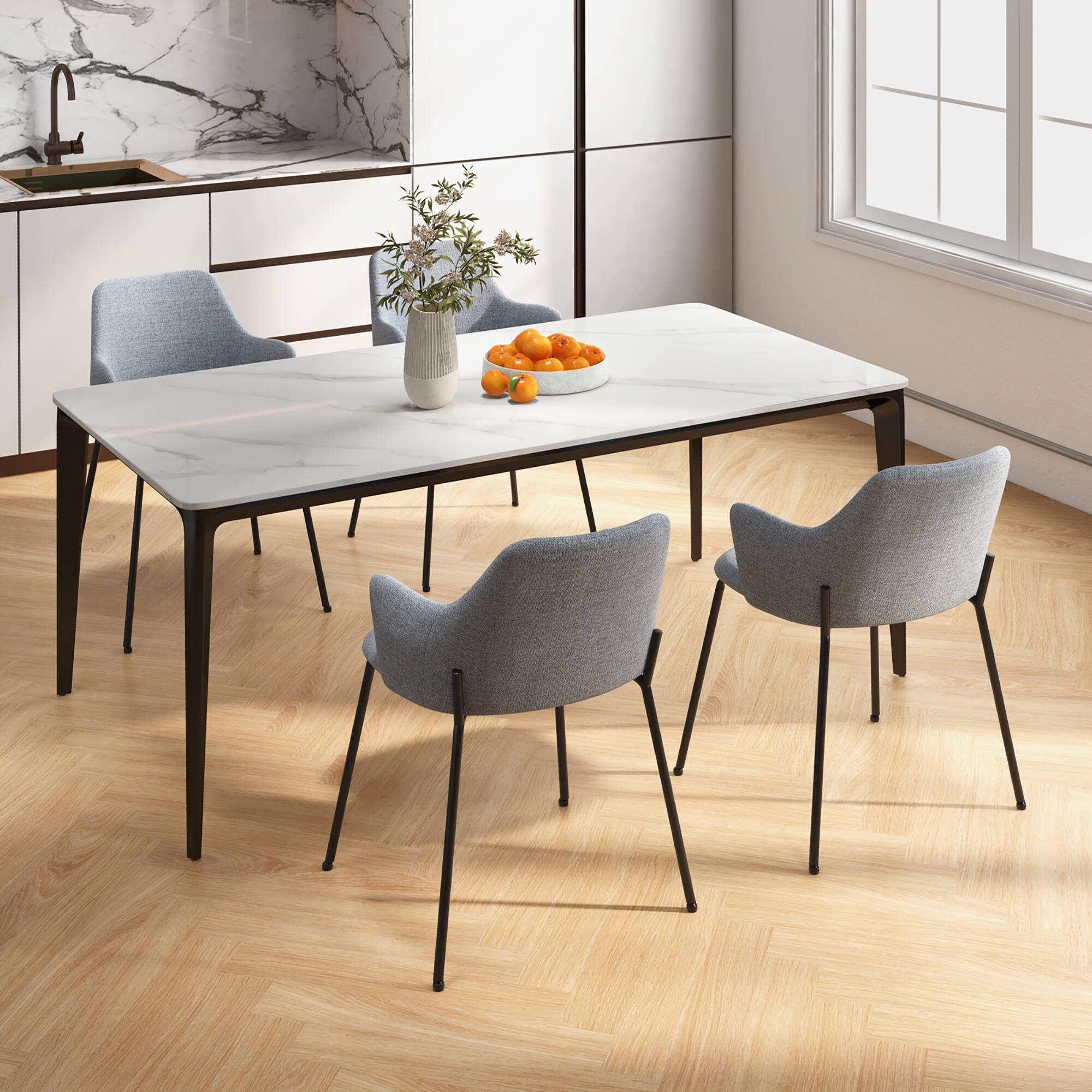 Alt View 1. Gymax - Gymax 4 PCS Dining Chairs Set of 2 w/ Curved Backrest Wide Seat & Armrests Sturdy Frame Gray - Gray.