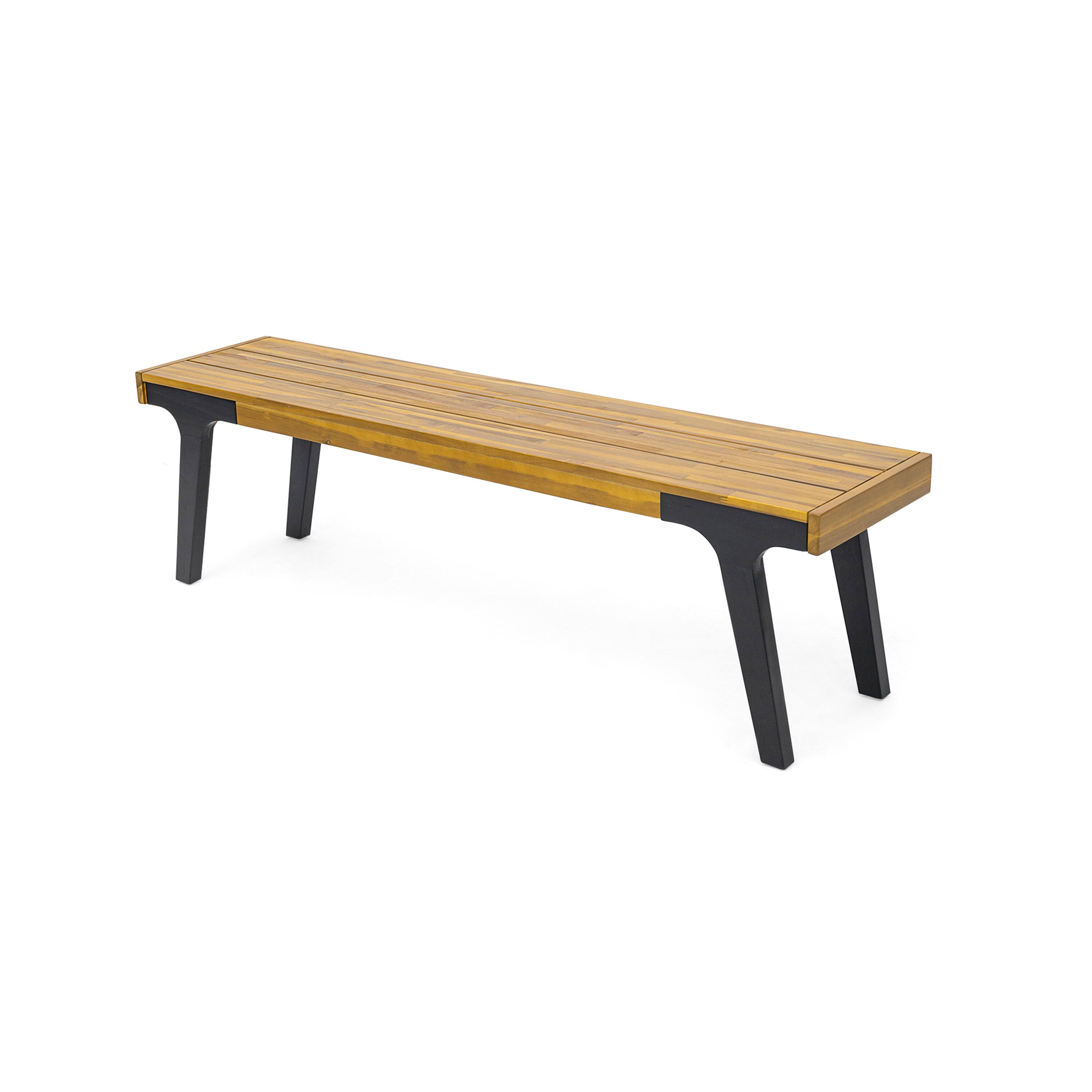Alt View 1. Mondawe - Set of 2 Outdoor Acacia Wood Dining Bench - Teak+ Black.