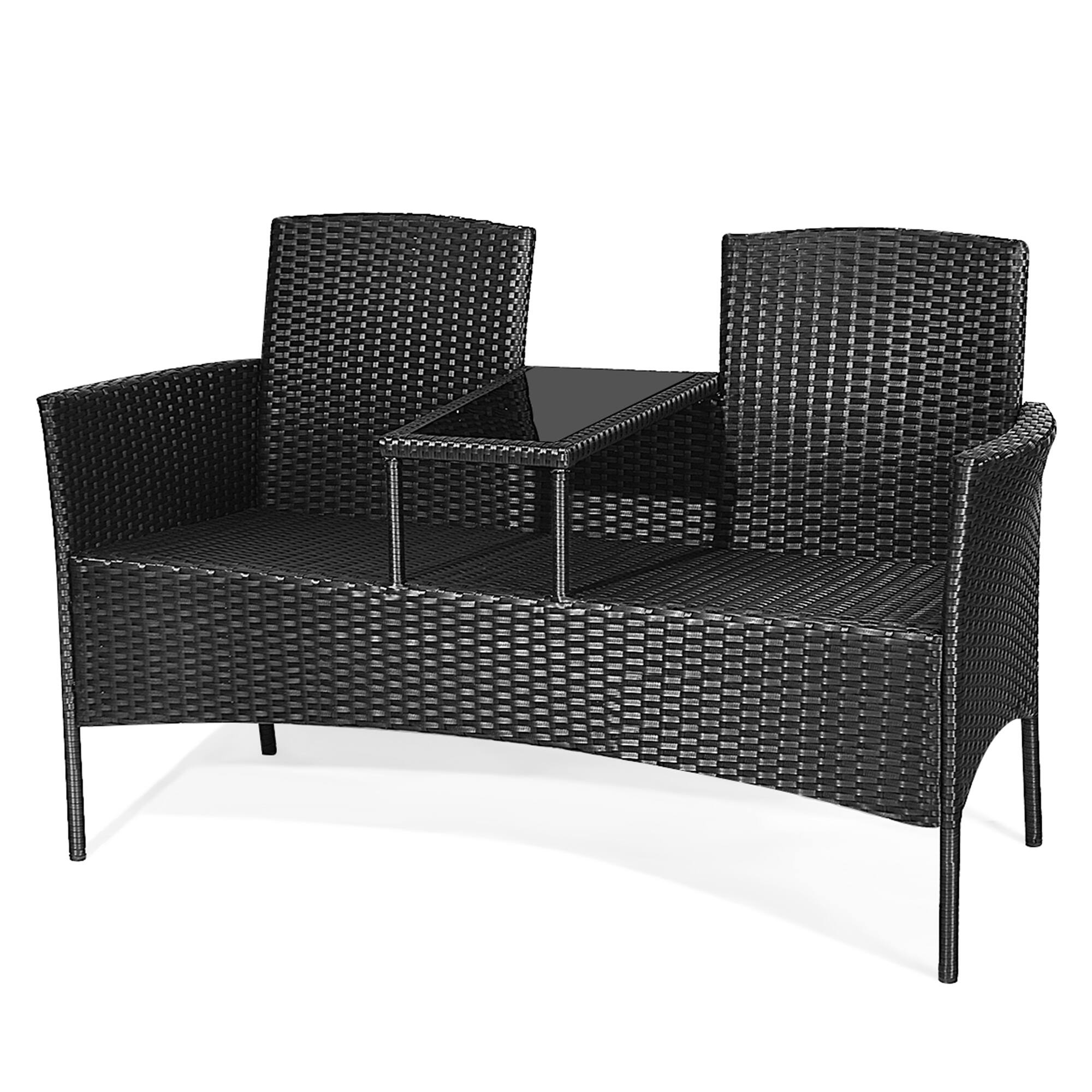 Alt View 5. Gymax - Gymax Rattan Wicker Patio Conversation Set w/ Table Red Cushion - Red.