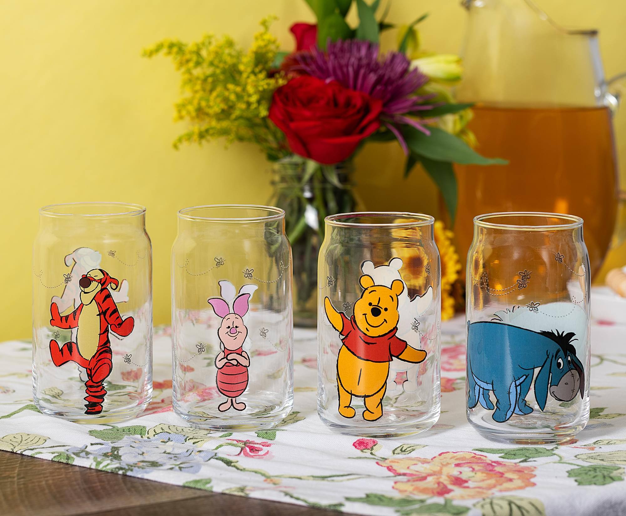 Alt View 2. Silver Buffalo - Disney Winnie The Pooh Characters 4-Piece Glass Can Set | Each Holds 16 Ounces - Multi-Colored.