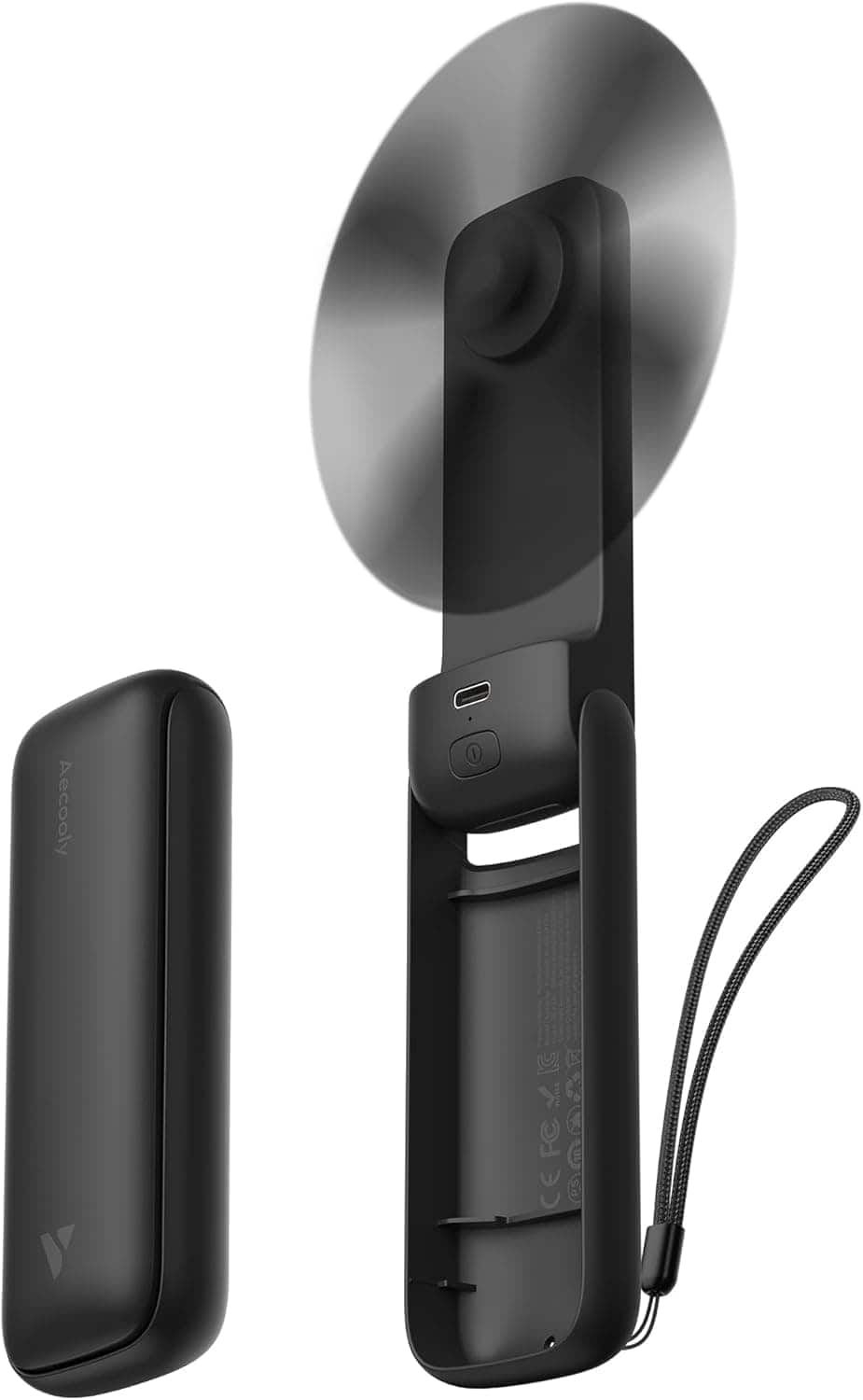 FINEAK - Slim USB Rechargeable Foldable Handheld Fan 24H Cooling - Black