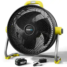 Homevol - 4000 CFM Portable Fan with Light – AC/Battery/DC Powered, 6 Speeds, with Rechargeable Battery, for Camping, Garage - Black & Yellow