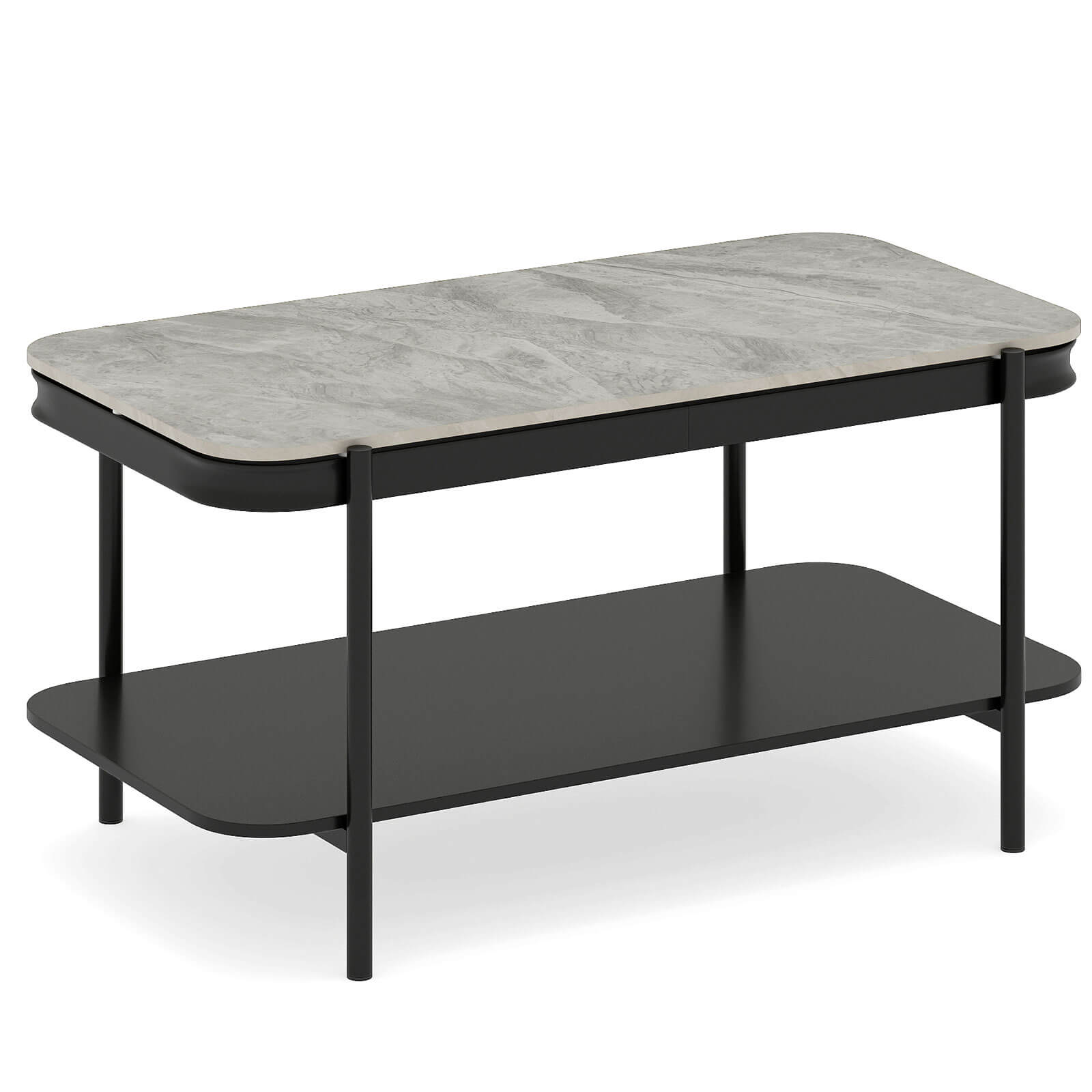 Alt View 9. Costway - Costway Rectangular Coffee Table, 2-Tier Center Table with Lower Shelf for Bedroom, Office - Gray + Black.
