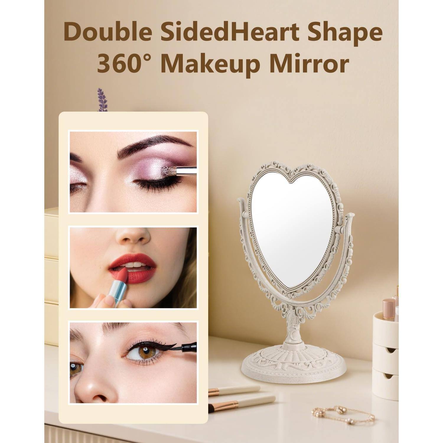 Double Sided Heart Shape 360° Makeup Mirror