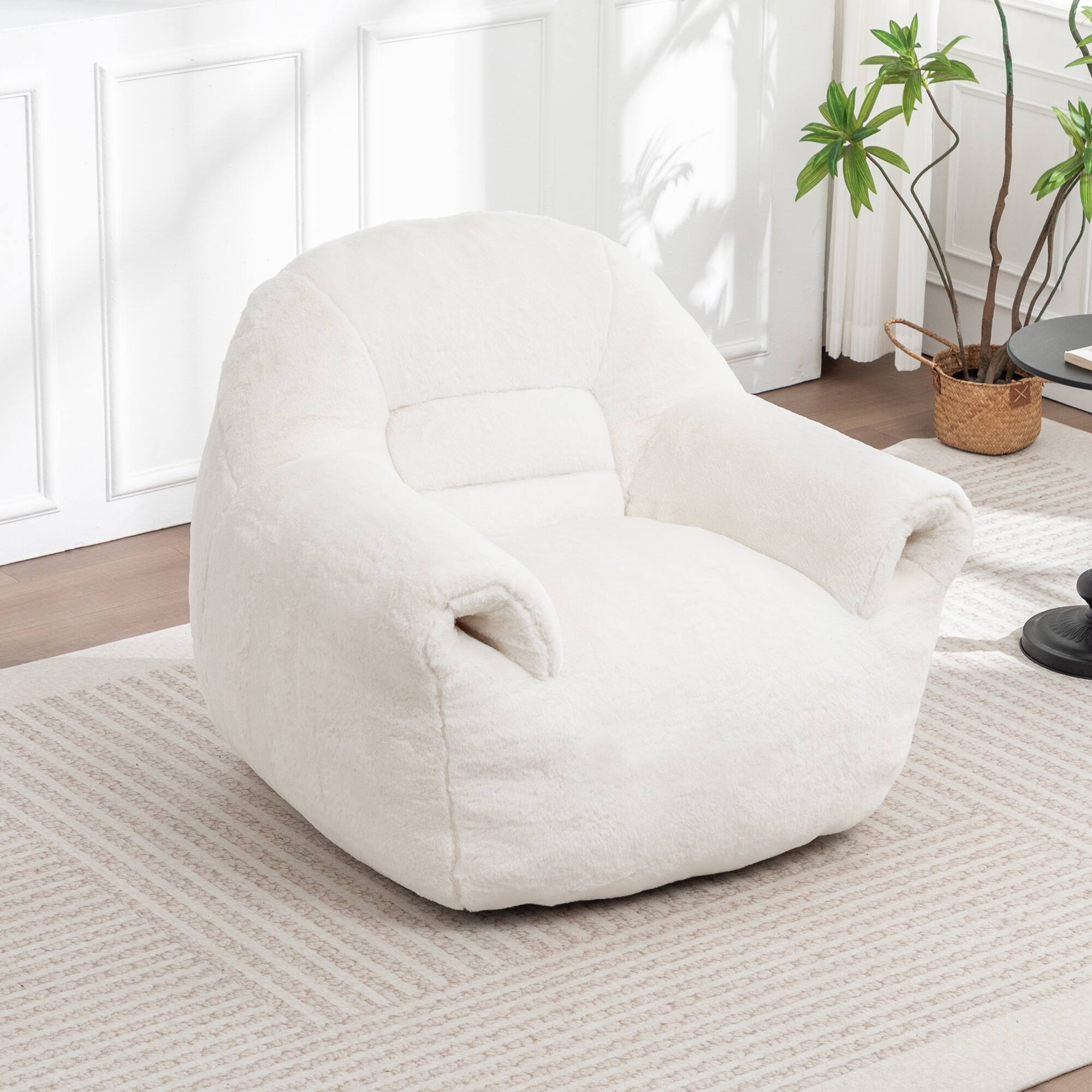 Alt View 2. GOODSILO - Comfy Bean Bag Chair with Back Support - Faux Fur Stuffed Floor Sofa for Living Room, Bedroom, Apartment - White.