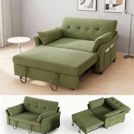 Dyonery - 3-in-1 Pull Out Sleeper Sofa with Reclining Backrest & Side Pocket, Tool-Free Assembly, Loveseat - Green
