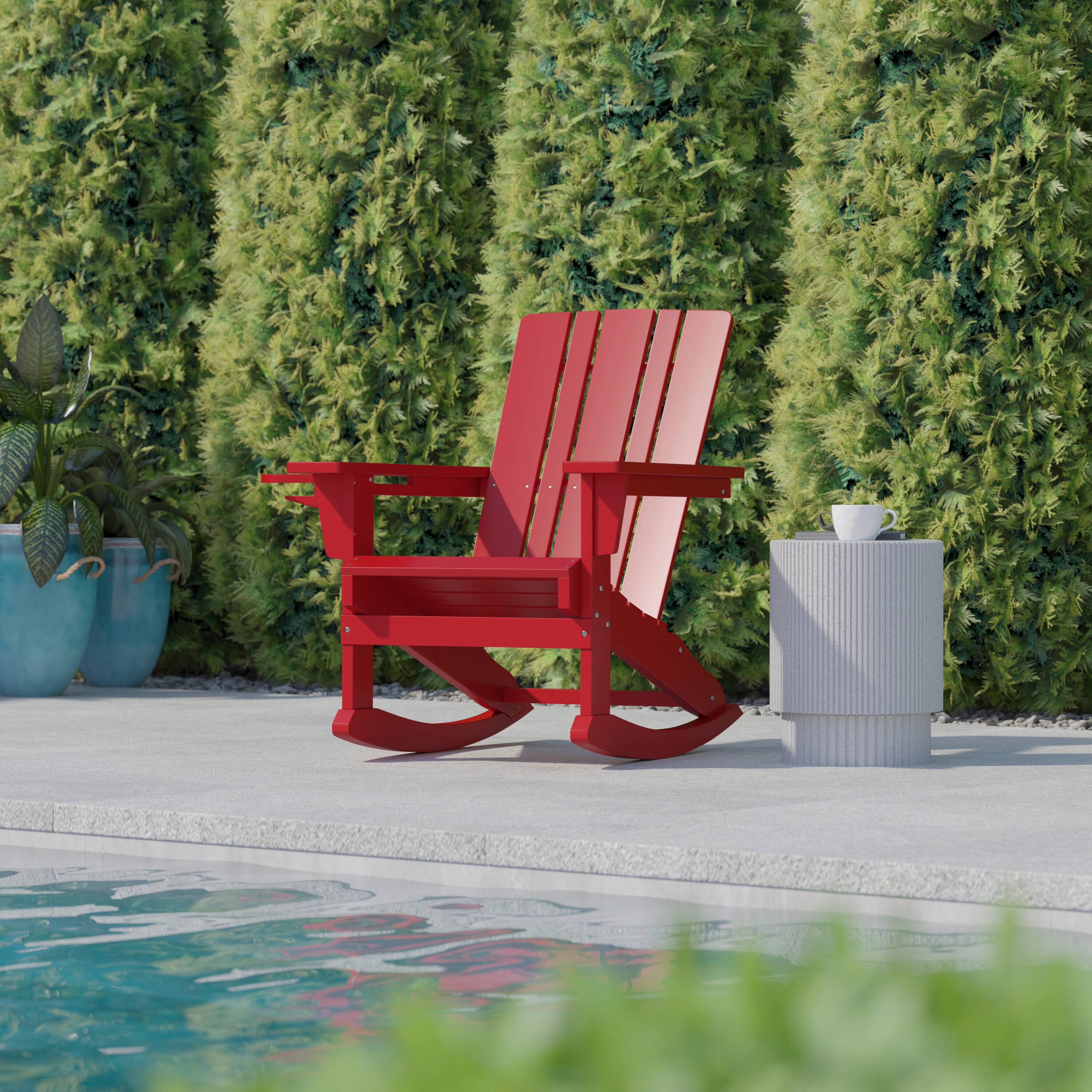 Alt View 3. Flash Furniture - Halifax Adirondack Rocking Chair with Cup Holder, Weather Resistant HDPE Adirondack Rocking Chair in Red - Red.