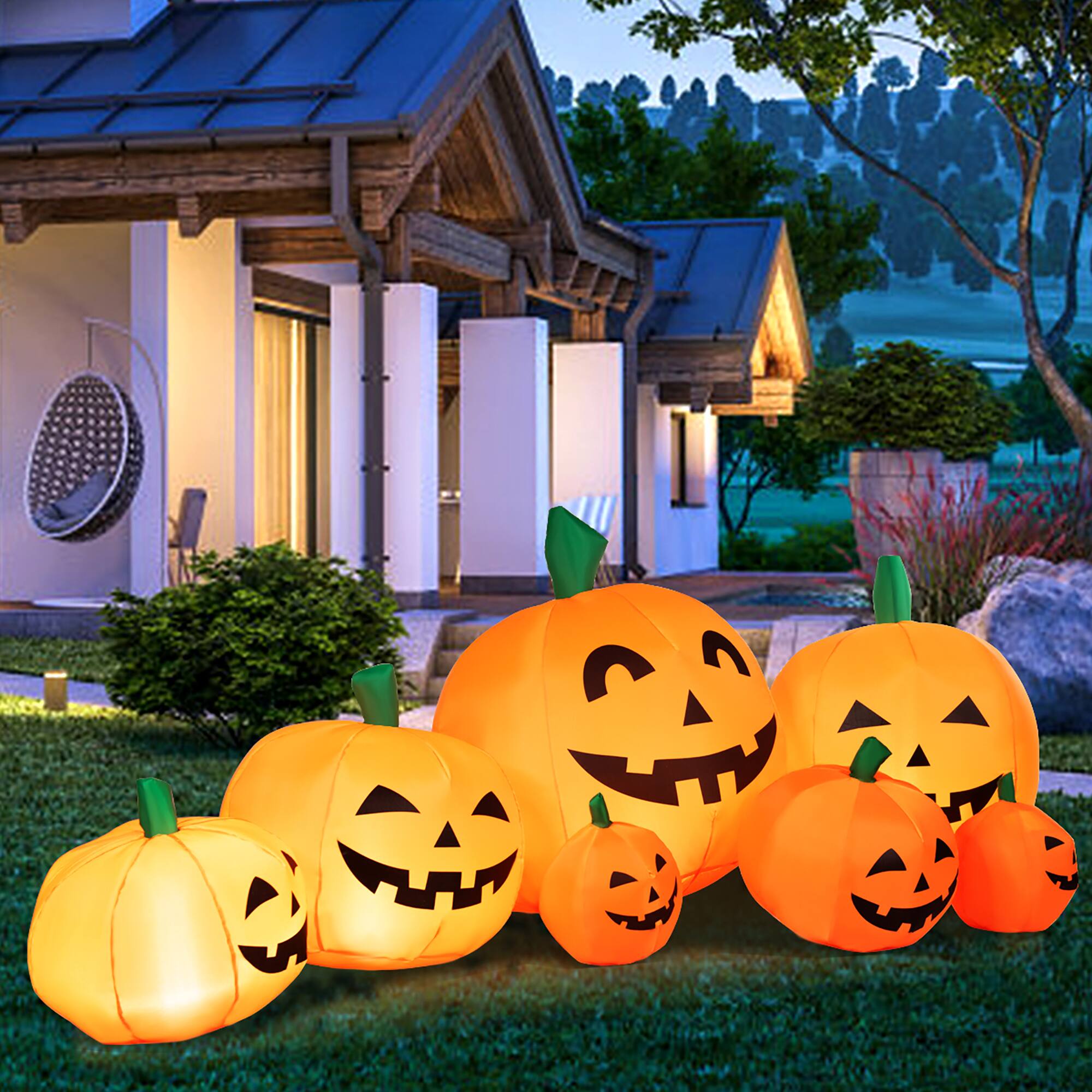 Front. Costway - 7.5' Halloween Inflatable 7 Pumpkins Patch W/LED Light Outdoor Garden Decoration - Orange.