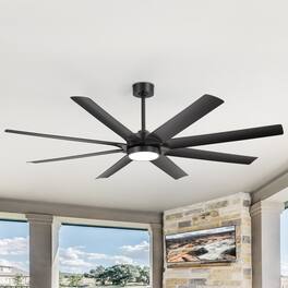 Breezary - 72 Inch Ceiling Fan with 3-Color Light, 8 ABS Blades, 6''&12'' Downrods, DC Motor, 6-Speed Remote with Timer - Matte Black
