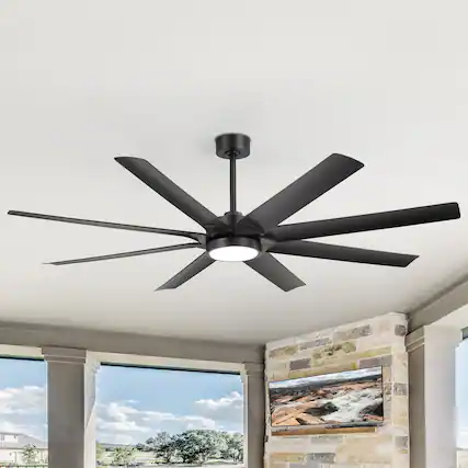 Front. Breezary - 72 Inch Ceiling Fan with 3-Color Light, 8 ABS Blades, 6''&12'' Downrods, DC Motor, 6-Speed Remote with Timer - Matte Black.