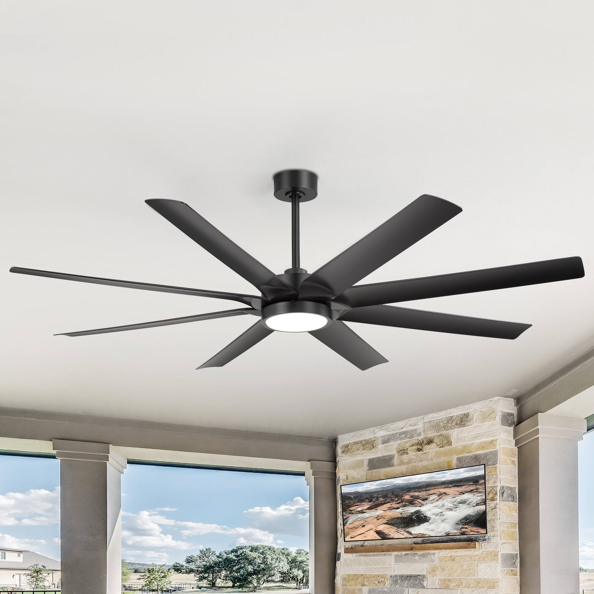 Front. Breezary - 72 Inch Ceiling Fan with 3-Color Light, 8 ABS Blades, 6''&12'' Downrods, DC Motor, 6-Speed Remote with Timer - Matte Black.