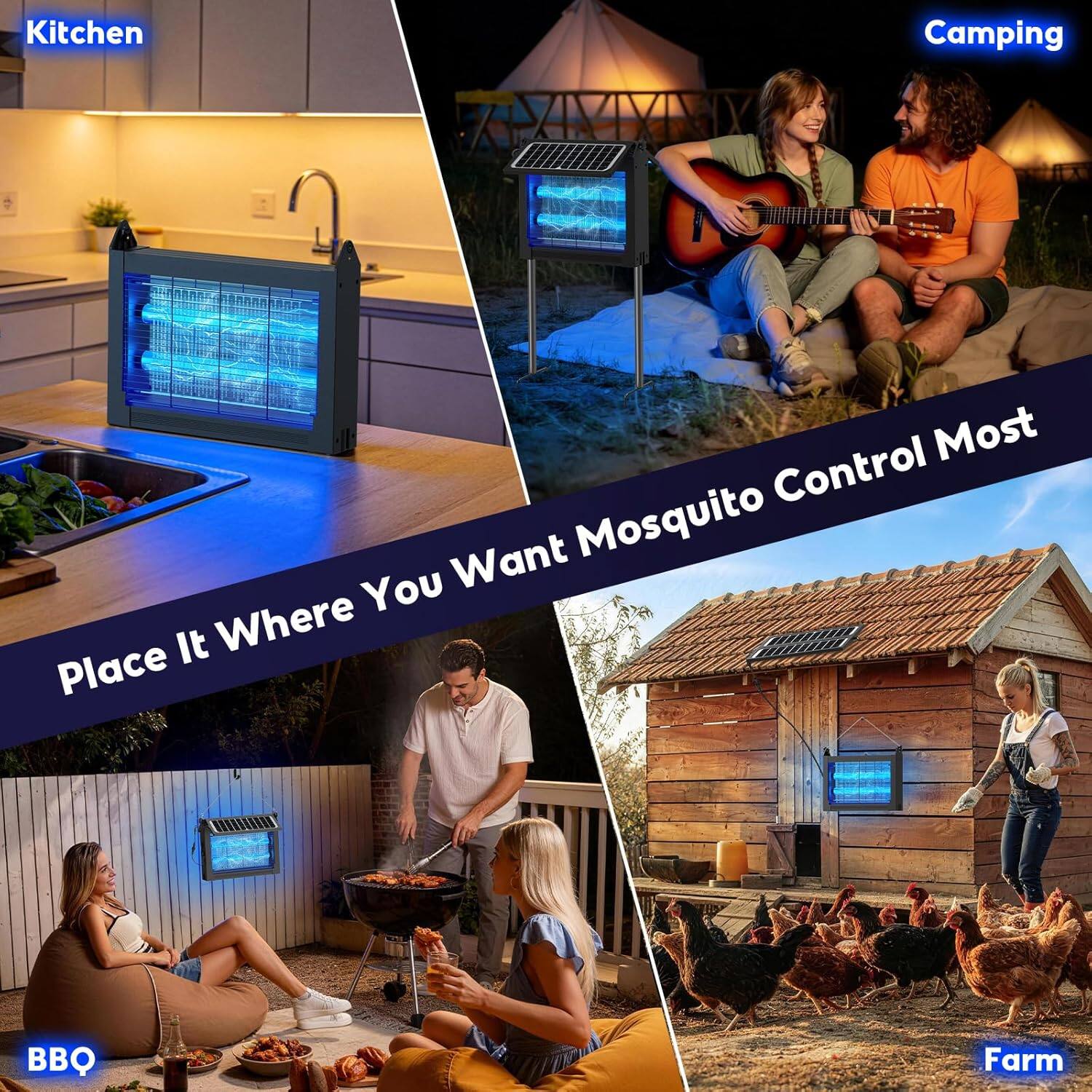 Kitchen  
Camping  
BBQ  
Farm  

Place It Where You Want Mosquito Control Most