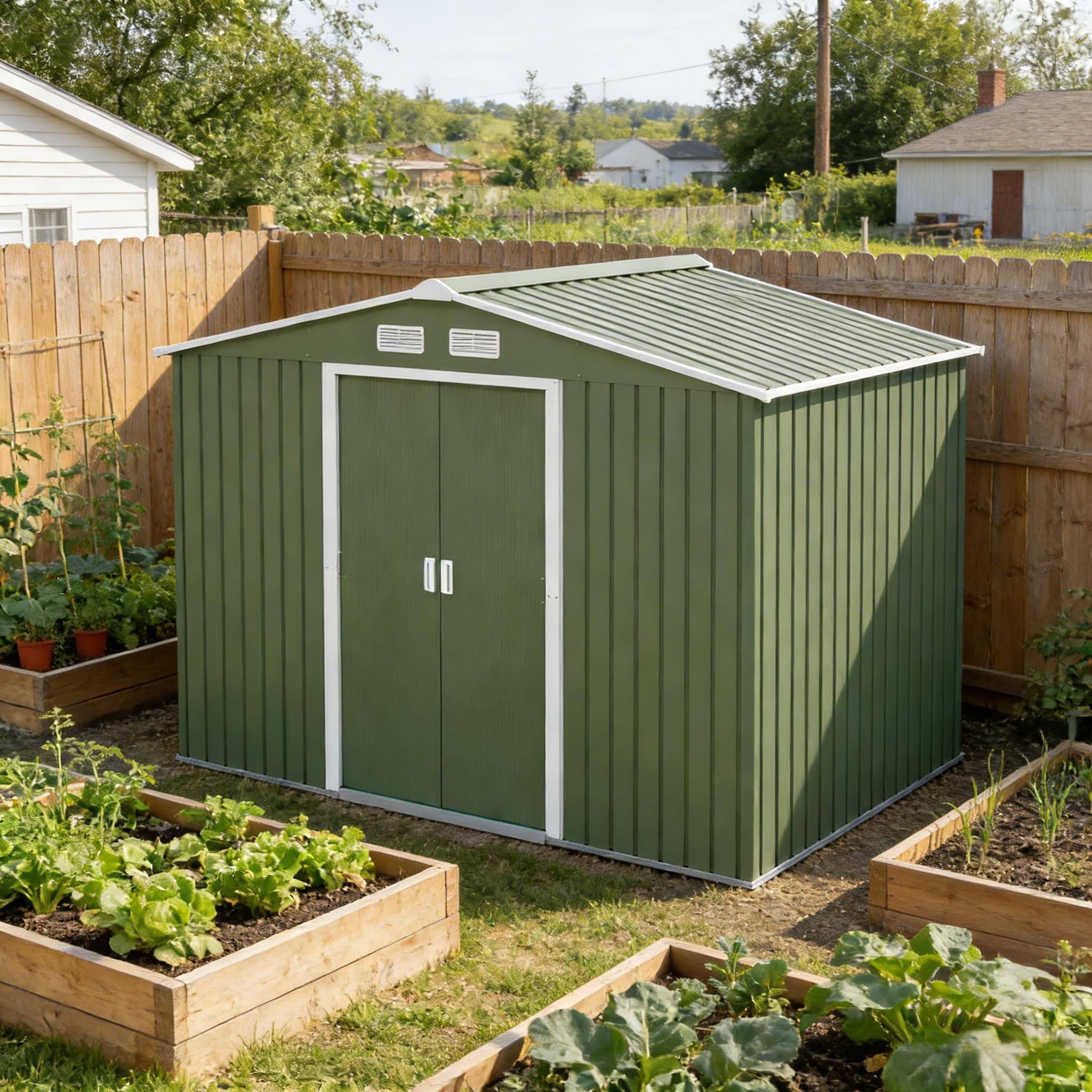 Angle. Anysun - Anysun Stable Tool Metal Sloped Roof Shed with Spacious Storage, Assembly required - Green.