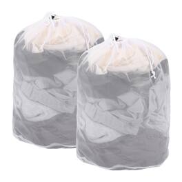 Unique Bargains - Practical 2pcs Mesh Laundry Bag 23.6x19.7 Inch Large Drawstring Net Thin Mesh for Washing Machine and Home Travel - White