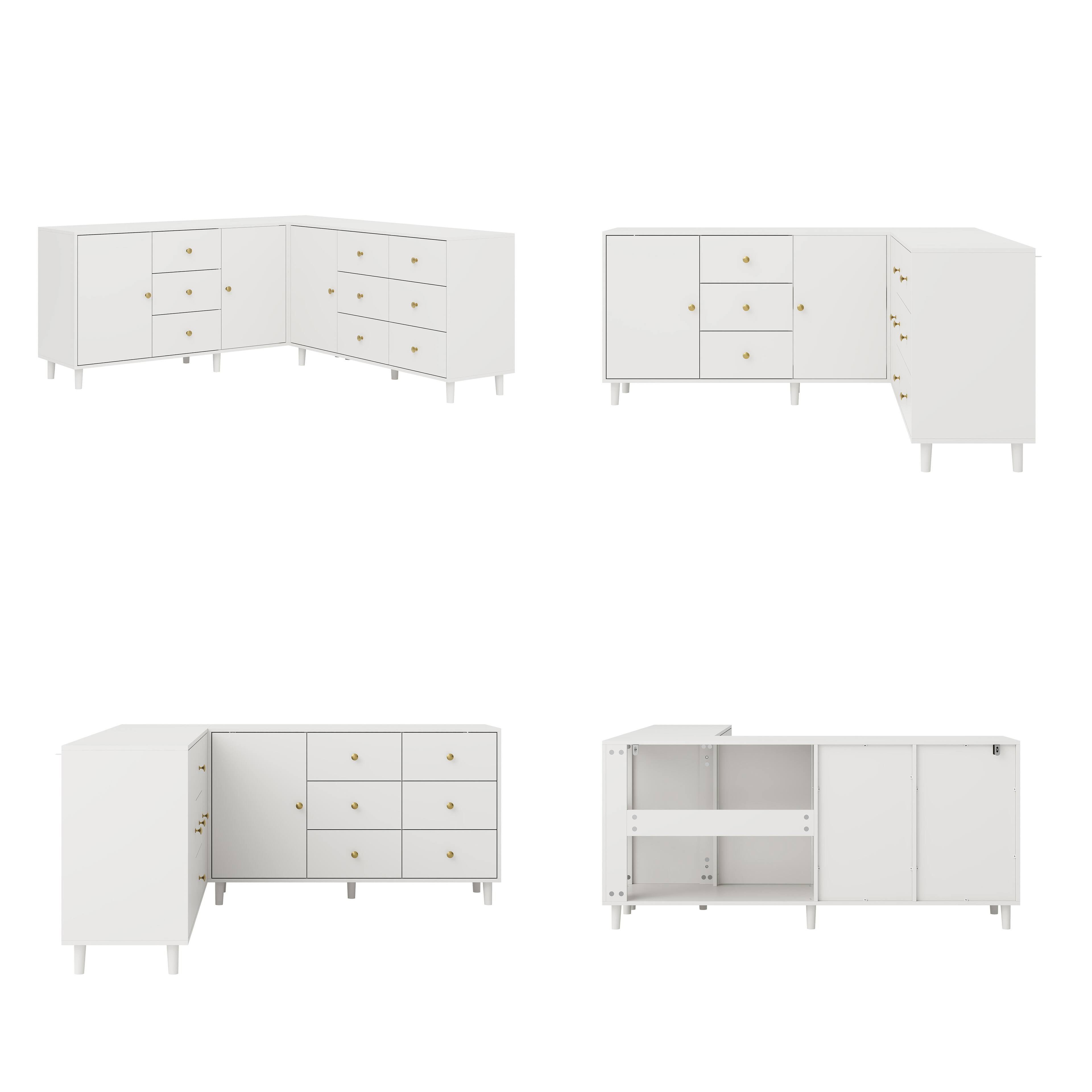 Alt View 3. Famapy - L-Shaped Corner Dresser with 9 Drawers & Cabinet Storage, Large Bedroom Organizer with Display Top - White.